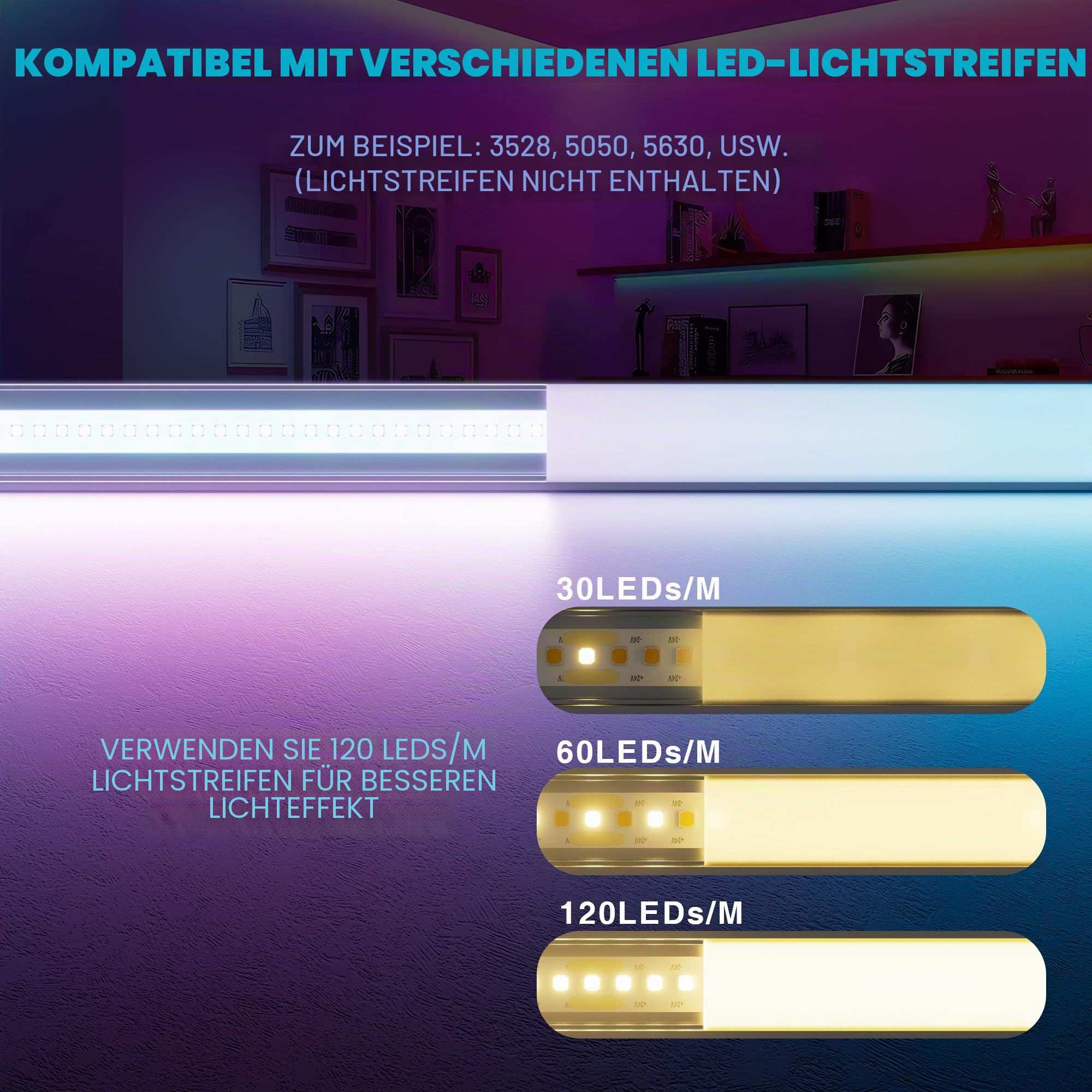 LED Aluminium Profil 10 × 2m – U-Form Aluprofil mit weißer Abdeckung – Alu Leiste für Lichtstreifen bis 16.7 mm - 26,7 x 10mm - Led Profile Schiene Kanäle Leiste Diffusor