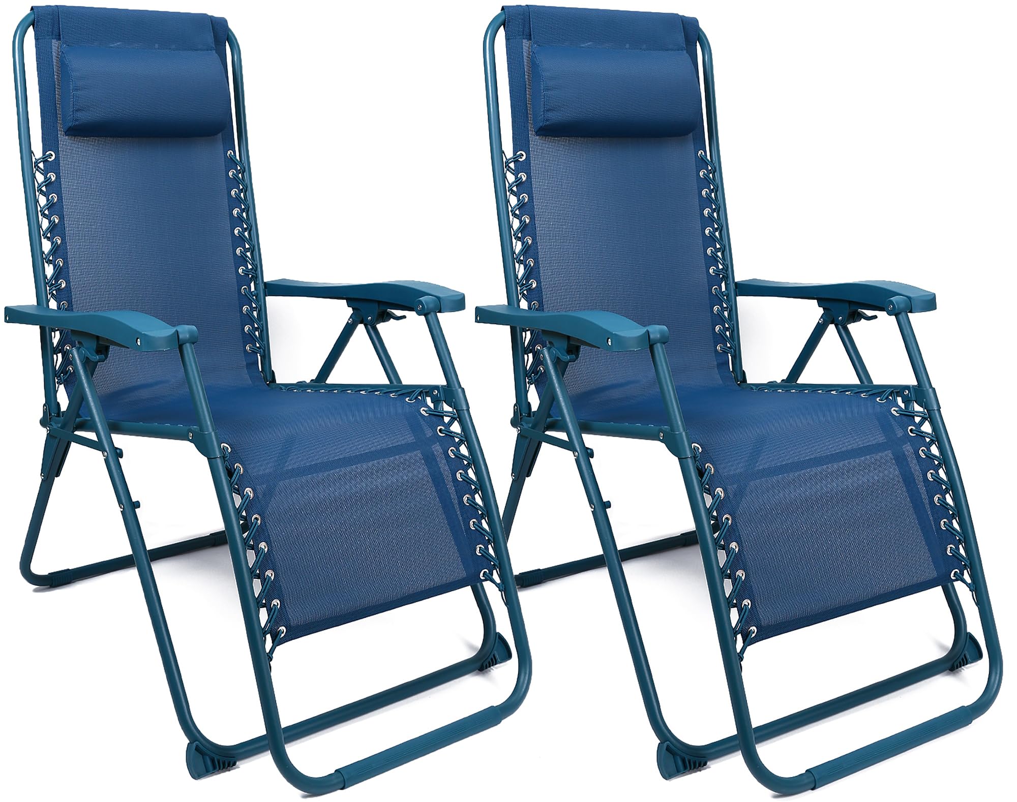 FUREINSTORE Tumbonas Plegables para Exterior -Diseño de Gravedad Cero para Jardín, Playa, Piscina y Terraza -Construcción en Acero Ligero y Reposacabezas Incluido (Pack DE 2 Azul)