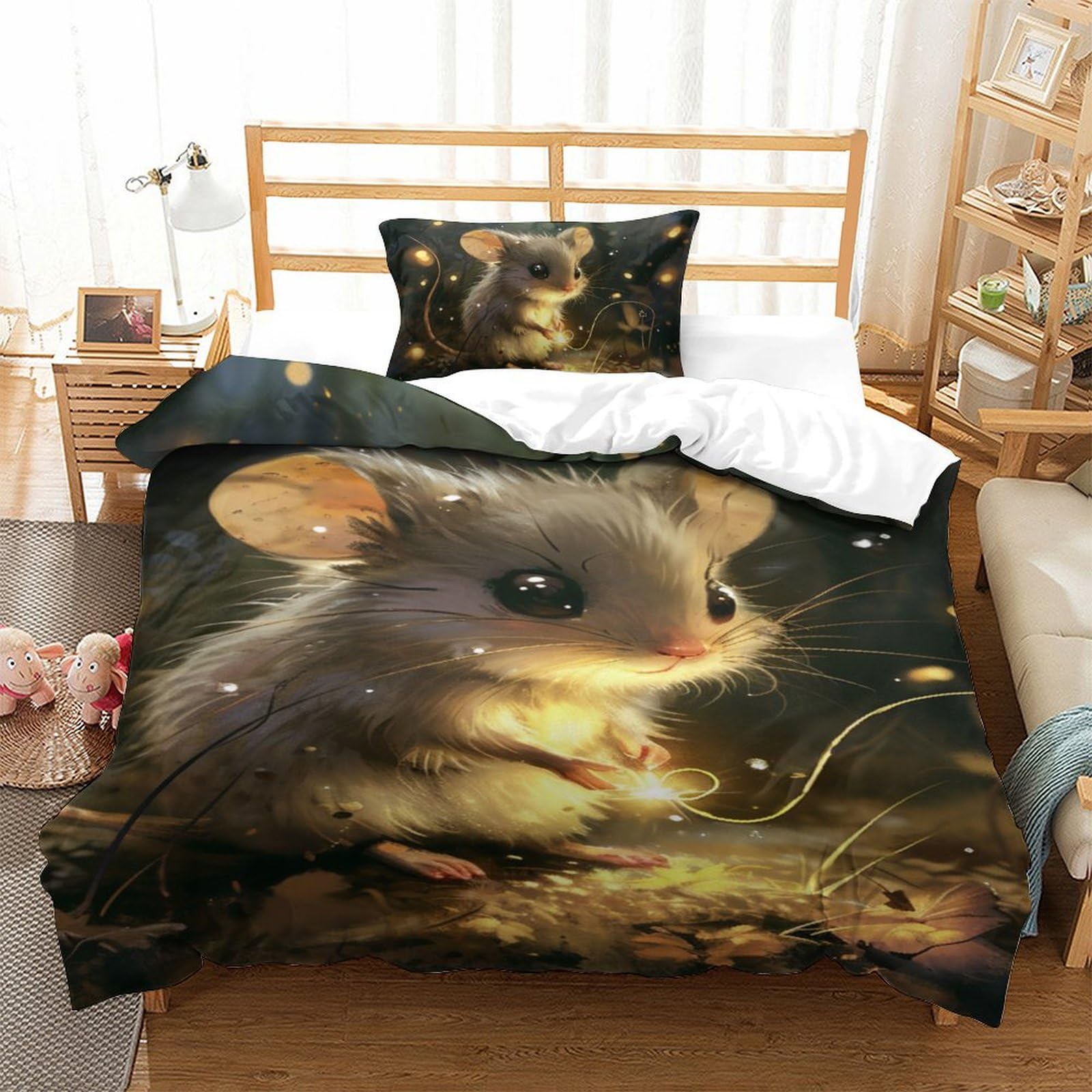 Souris parure de lit microfibre respirante, housse imprimée 3D ultra douce single