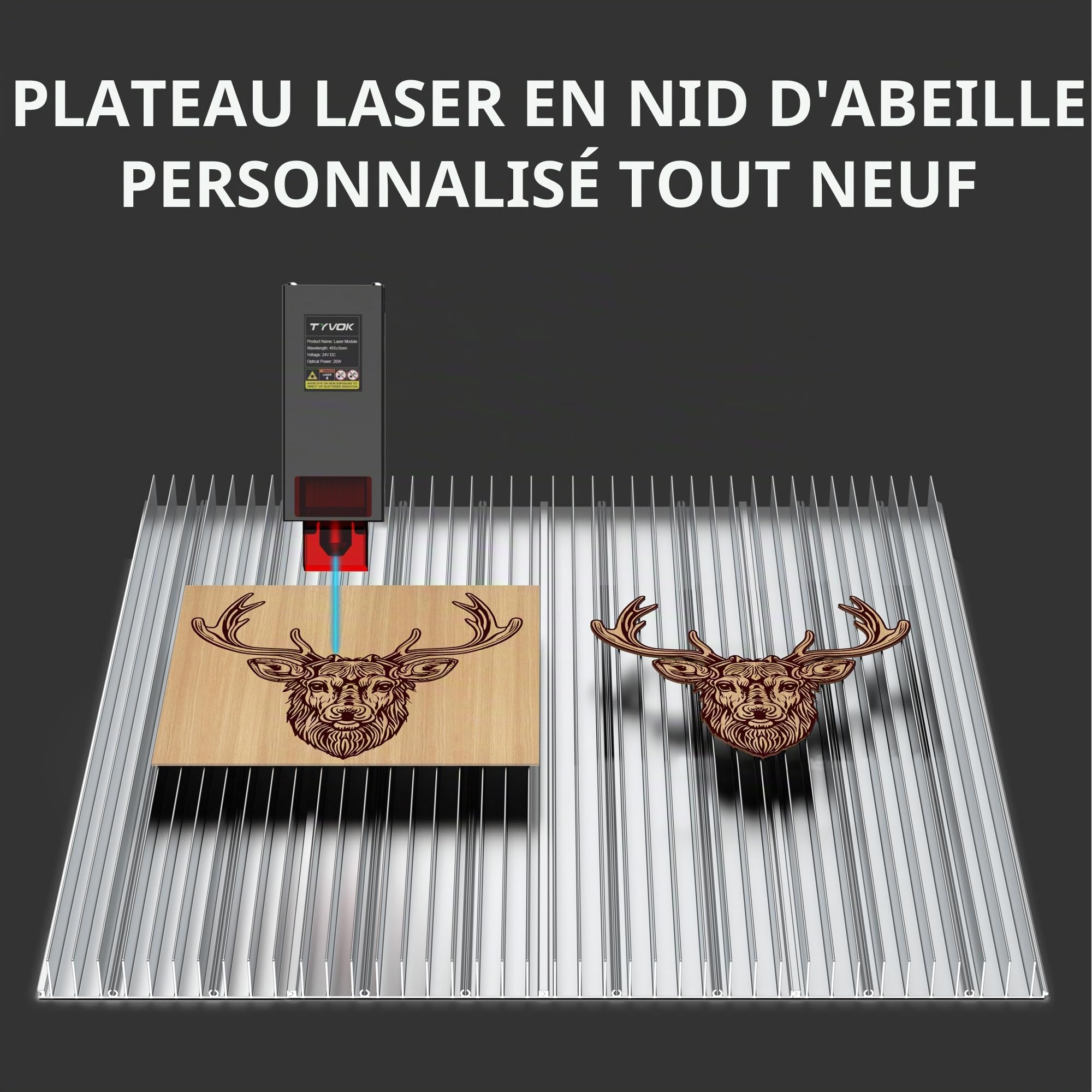 Puikos Lit laser en nid d'abeille 400 x 400 mm Table de travail en nid d'abeille pour machine de gravure laser/découpe laser, protection de bureau, assemblage libre, dissipation rapide de la chaleur