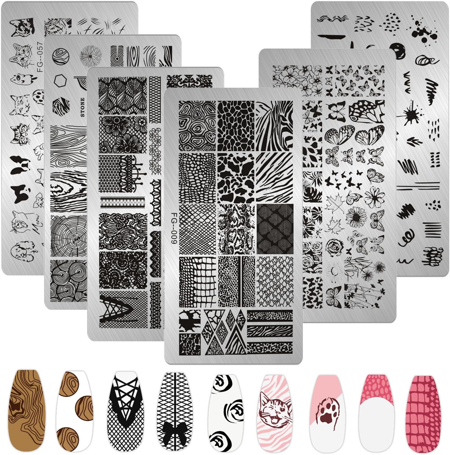 MWOOT 6 Pièces Nail Art Plaques Stamping, Nail Stamping Plate d