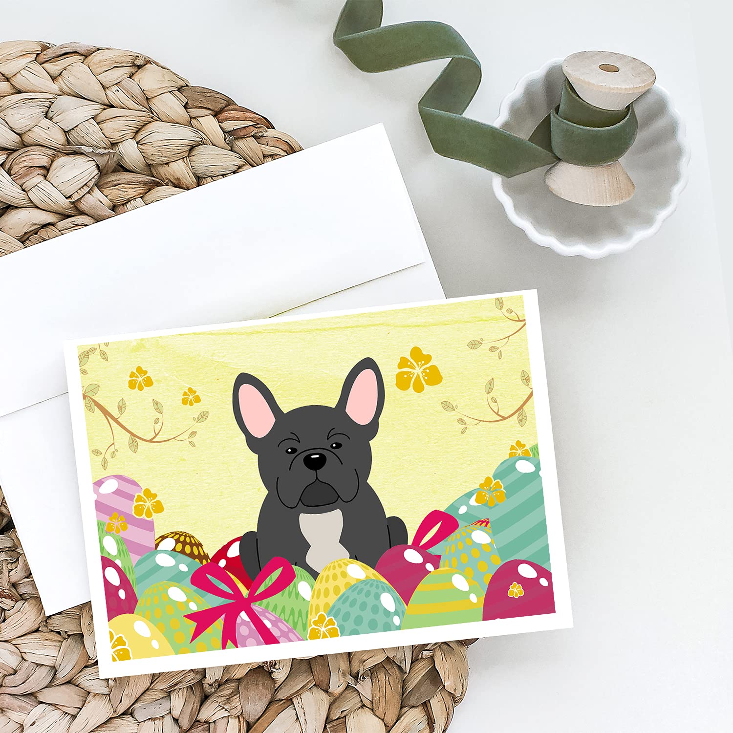 Caroline's Treasures Lot de 8 cartes de vœux et enveloppes Motif bouledogue français Noir