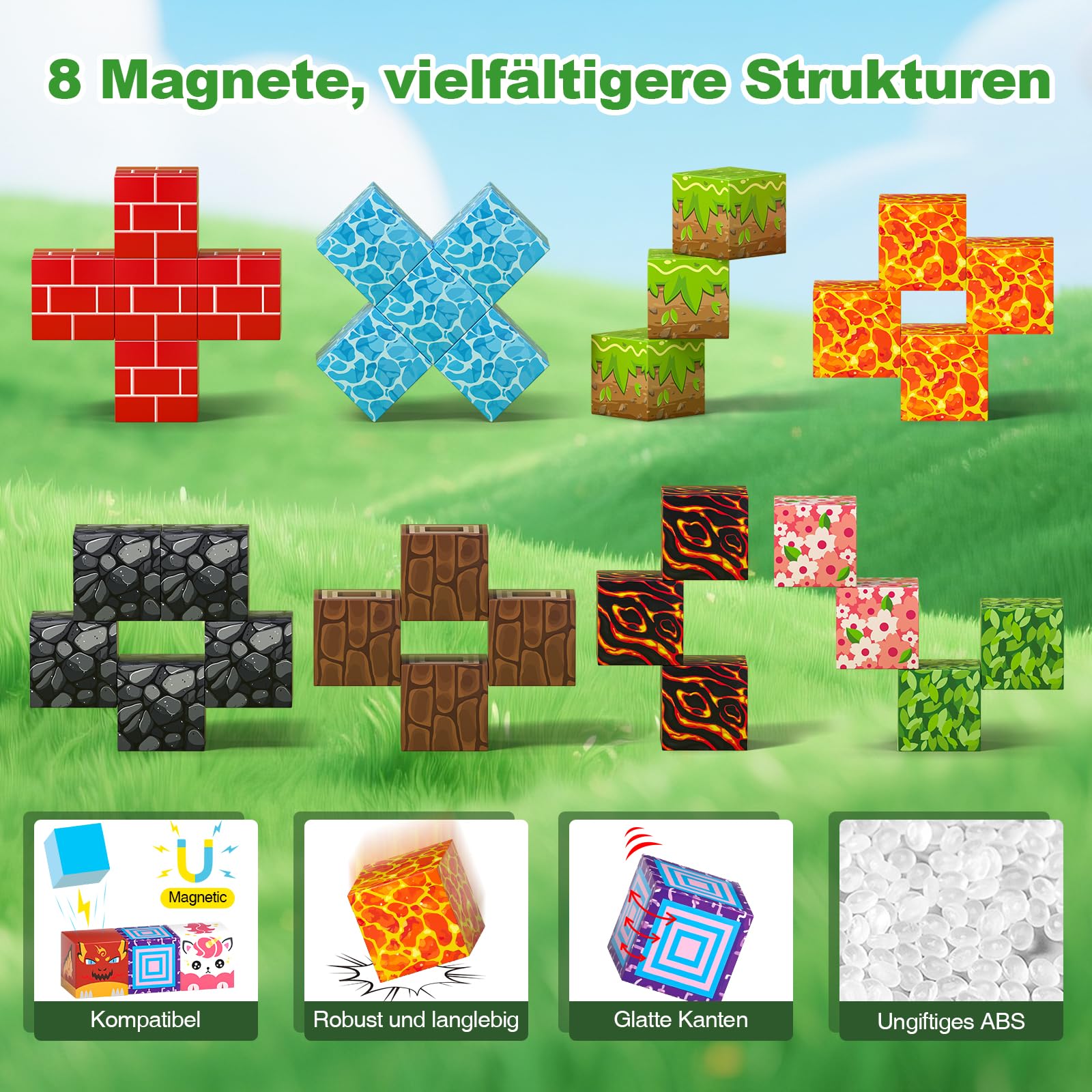 Magnetische Bausteine, 208PCS Magnet Würfel Kinder, 23 Elemente Magnetbausteine, Kreative Magnetic Blocks Set für Kinder, Magnetspiel Spielzeug Geschenk ab 3 4 5 6 7 8 9+ Jahre Junge und Mädchen