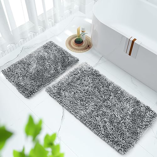 Miniatura 2 de Yimobra Juego de 2 alfombras de baño, lujosas alfombras de baño extragruesas, antideslizantes de felpa para el suelo del baño, lavables a máquina,