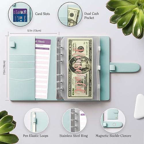 Miniatura 4 de SOUL MAMA Carpeta de Presupuesto con Sobres con Cremallera - Organizador de Dinero Azul para Efectivo, Carpeta A6 con Sobres de Efectivo para