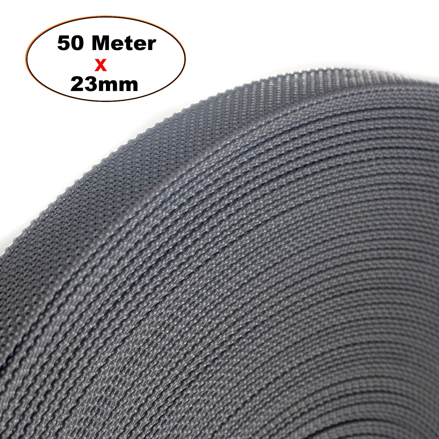 TUKA 50 Mètres x 23mm Sangle de Volet Roulant, Tésistance Élevée à la Traction, Très Résistante à l'abrasion, à l'aux UV, Protection Spéciale des Bords, Ruban pour Persienne, Gris, TKB5200 Grey