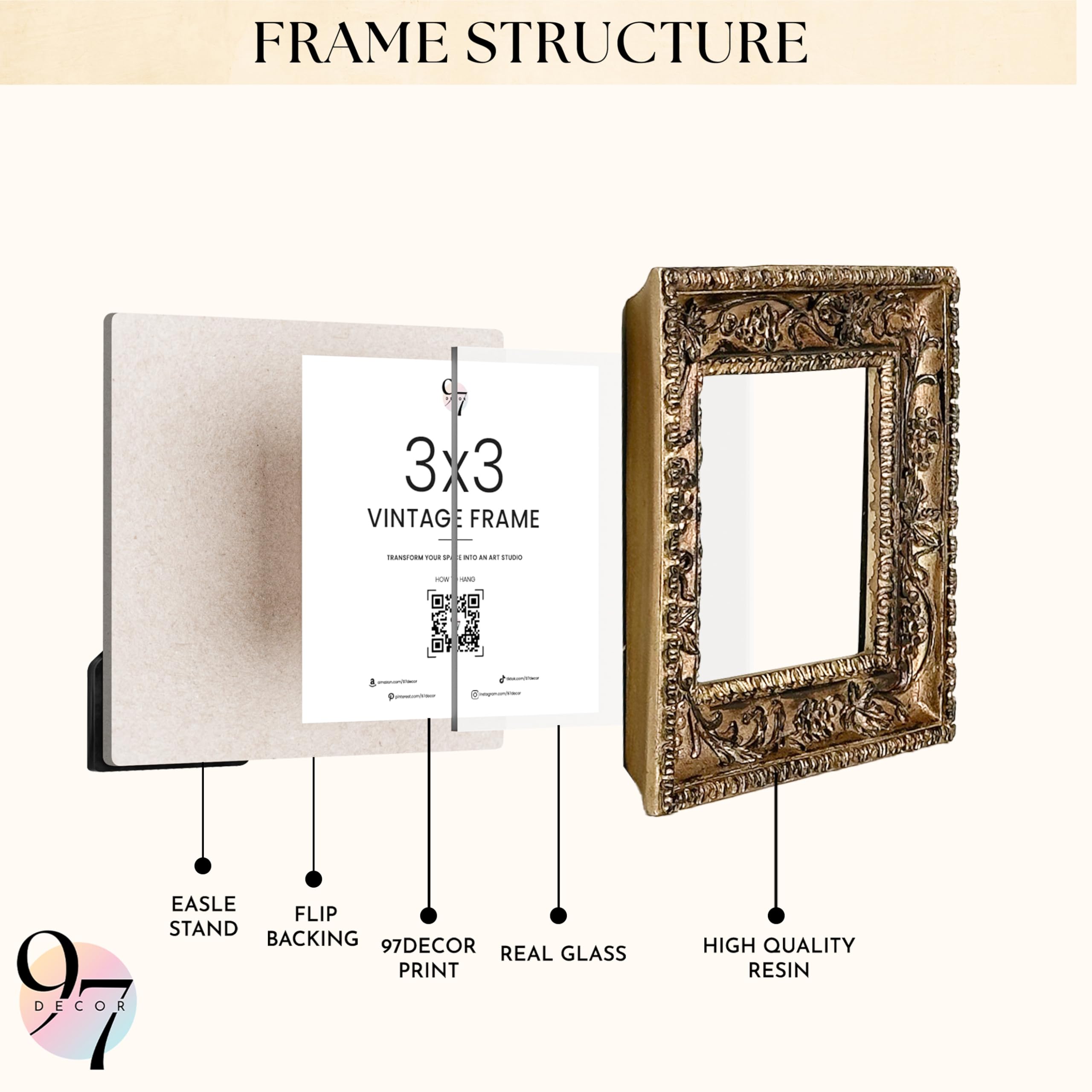 Amazon.com: 97 Decor Small Vintage Picture Frames 3x3 - Antique