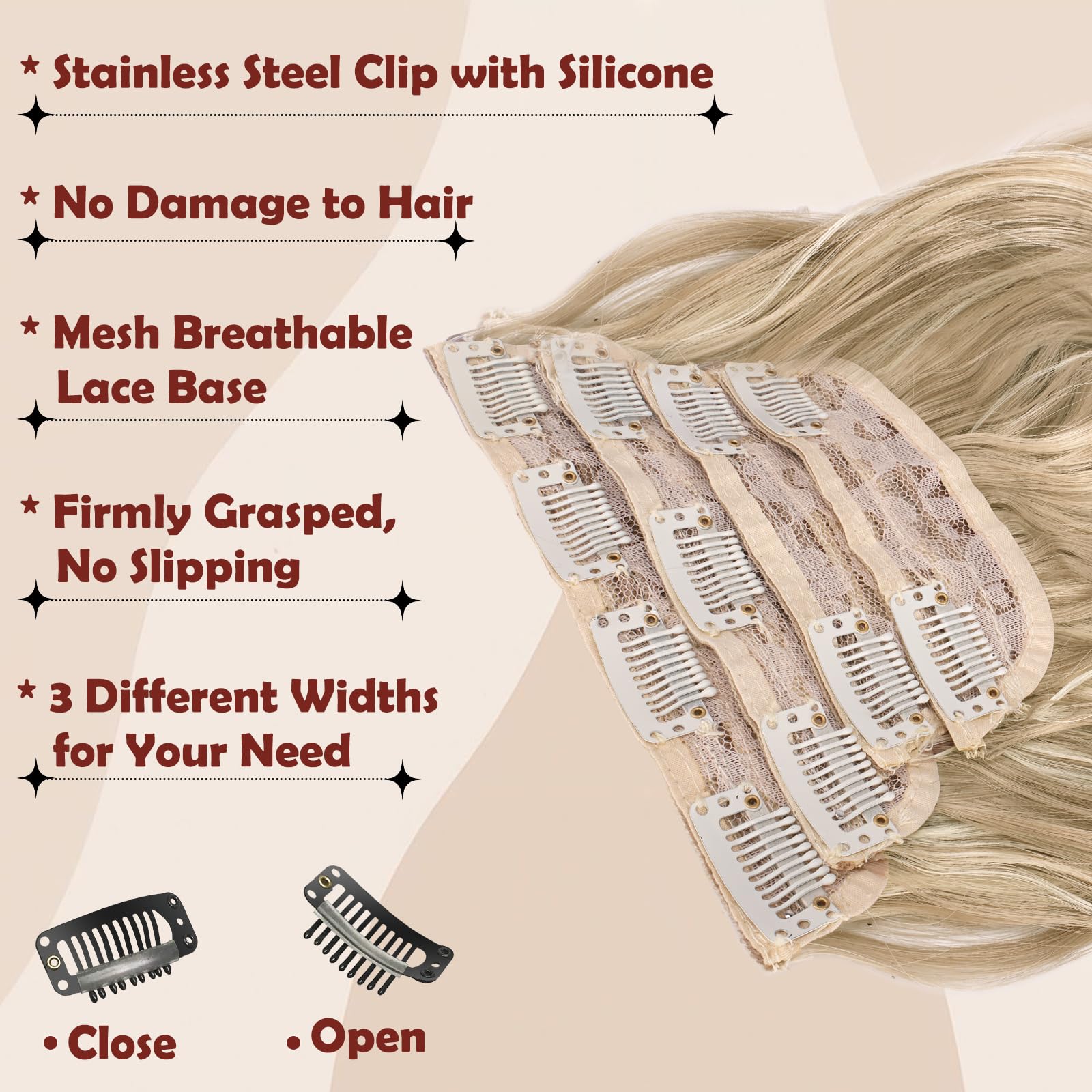 FESHFEN Clip in Hair Extensions for Women, 4 Pcs Thick Double Weft Long Wavy Soft Synthetic Blends Well Hair Extension - Image 3