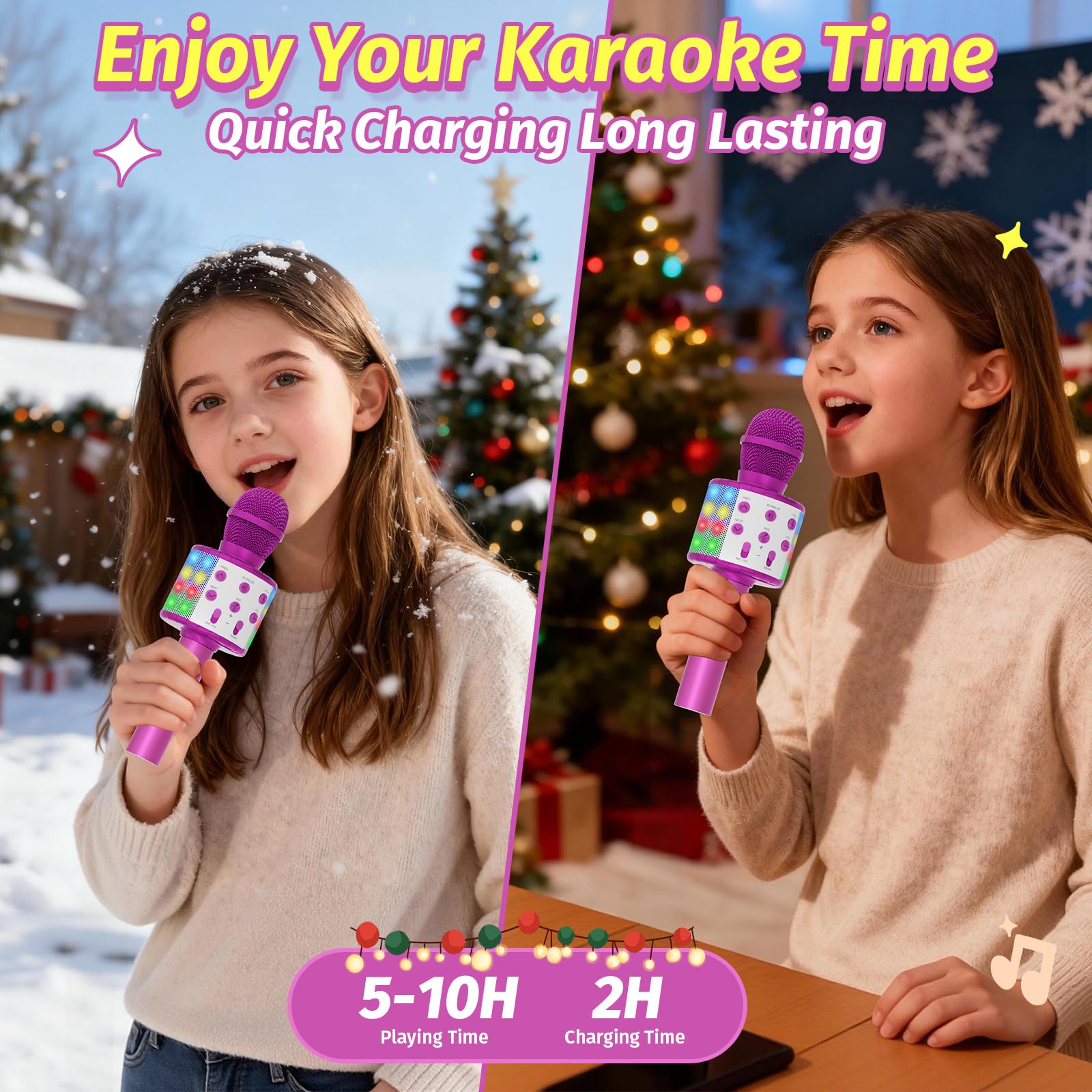 Fede Microphone Karaoké sans Fil Bluetooth avec Lumière LED Multi Couleur, Micro à Main Portable Haut-Parleur pour Enfants/Adultes Chanter, Compatible avec Android/iOS/PC/Smartphone