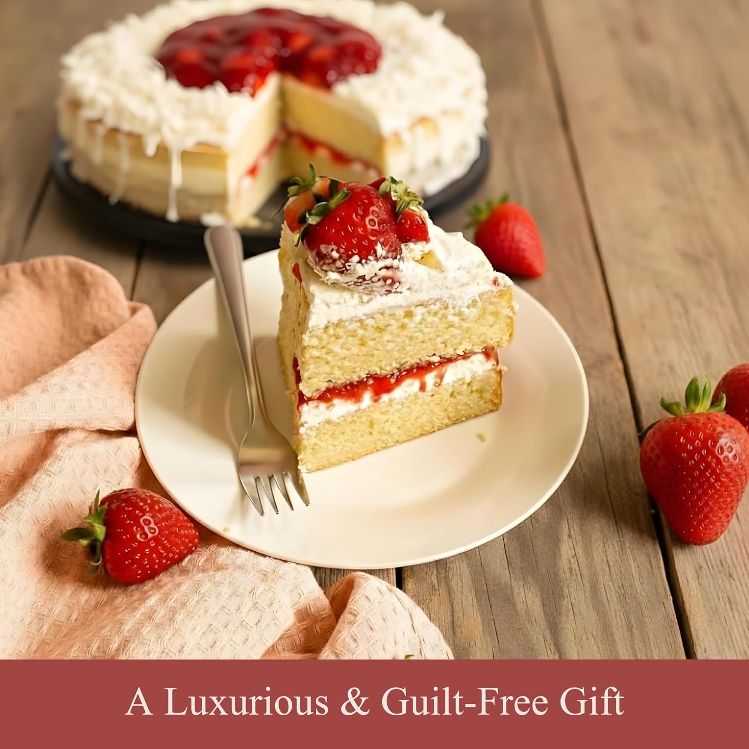 ANDY ANAND CHOCOLATIER Sugar Free White Chocolate Cake, Topped With Strawberry Enjoy The Amazing Taste of a Classic Cake, Diabetic Friendly, Amazingly Delicious, Guilt-Free Dessert For Celebrations (2.5 lbs)