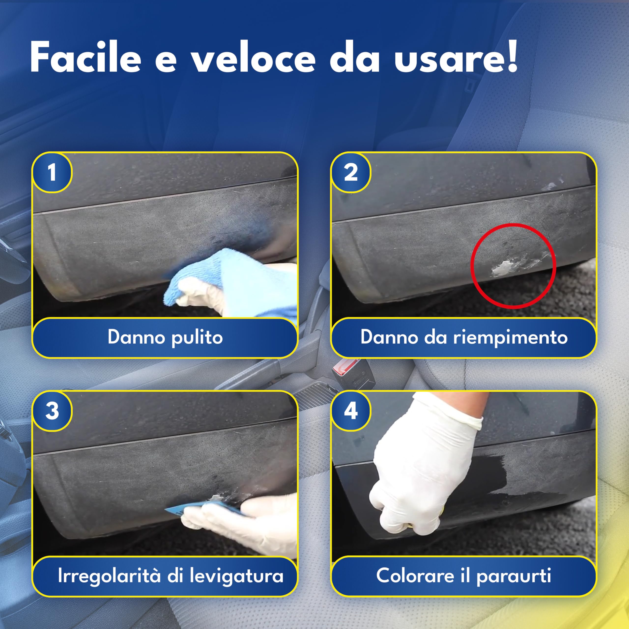 ATG® Kit Riparazione Paraurti Auto Nero – Rinnova Plastiche Auto, Rimuovi Graffi Plastica con Colore Nero e Stucco Riparazione