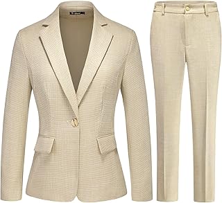 TRONSTORE Women's Suit 2 Piece Set Business Pants Suit for Women Pinstripe Houndstooth Blazer