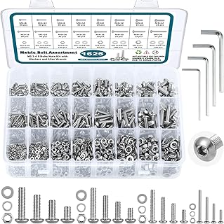 1625Pcs M2 M3 M4 M5 Metric Screw Assortment,304 Stainless Steel Metric Bolts and Nuts Assortment Kit,Hex Socket Button Head Metric Machine Screws with Flat and Lock Washers