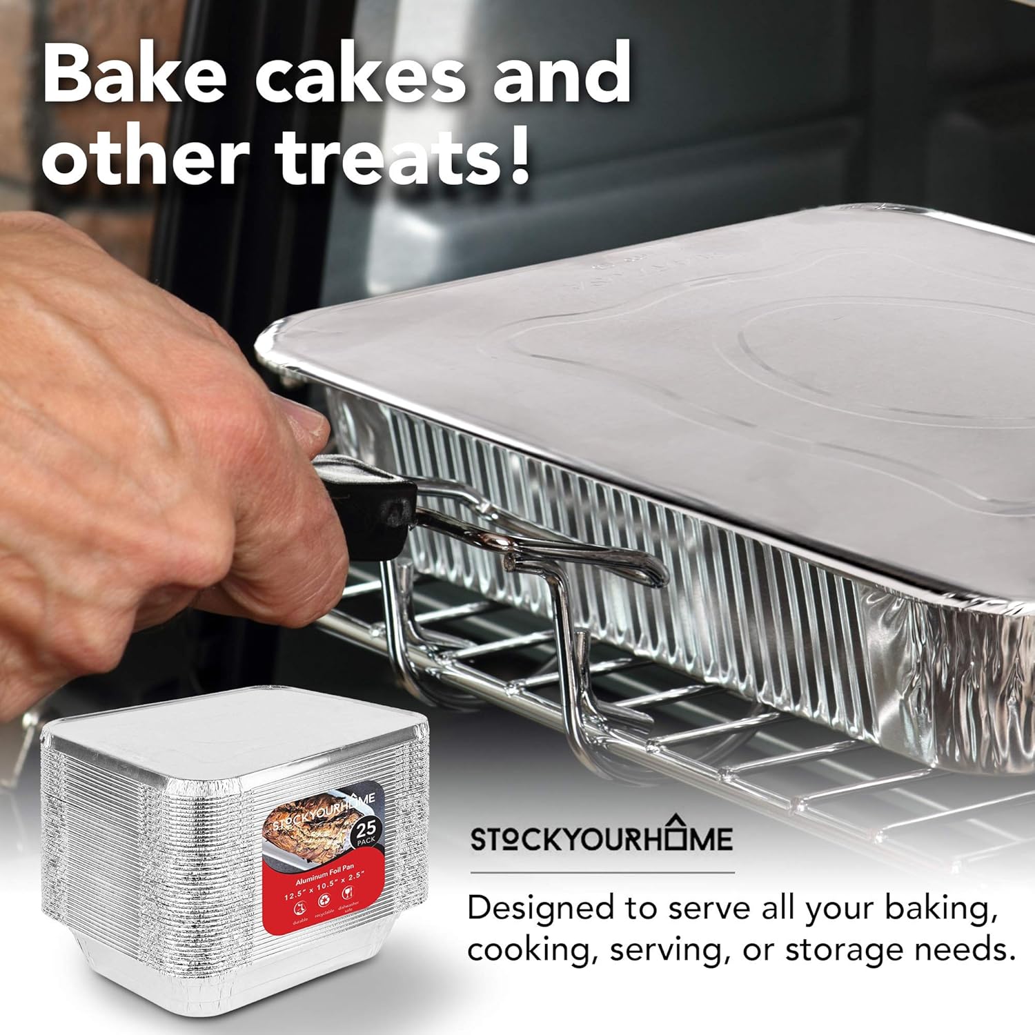 Foil Pans with Lids - 9x13 Aluminum Pans with Covers - 25 Foil Pans and 25 Foil Lids - Disposable Food Containers Great for Baking, Cooking, Heating, Storing, Prepping Food: Home & Kitchen