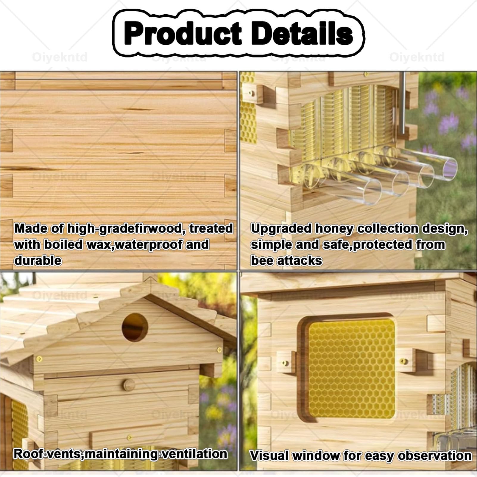 Kit de inicio automático de apicultura con ventana de observación y boquilla de miel, juego completo de colmena de madera para un manejo fácil y autofloreciente, ideal para principiantes