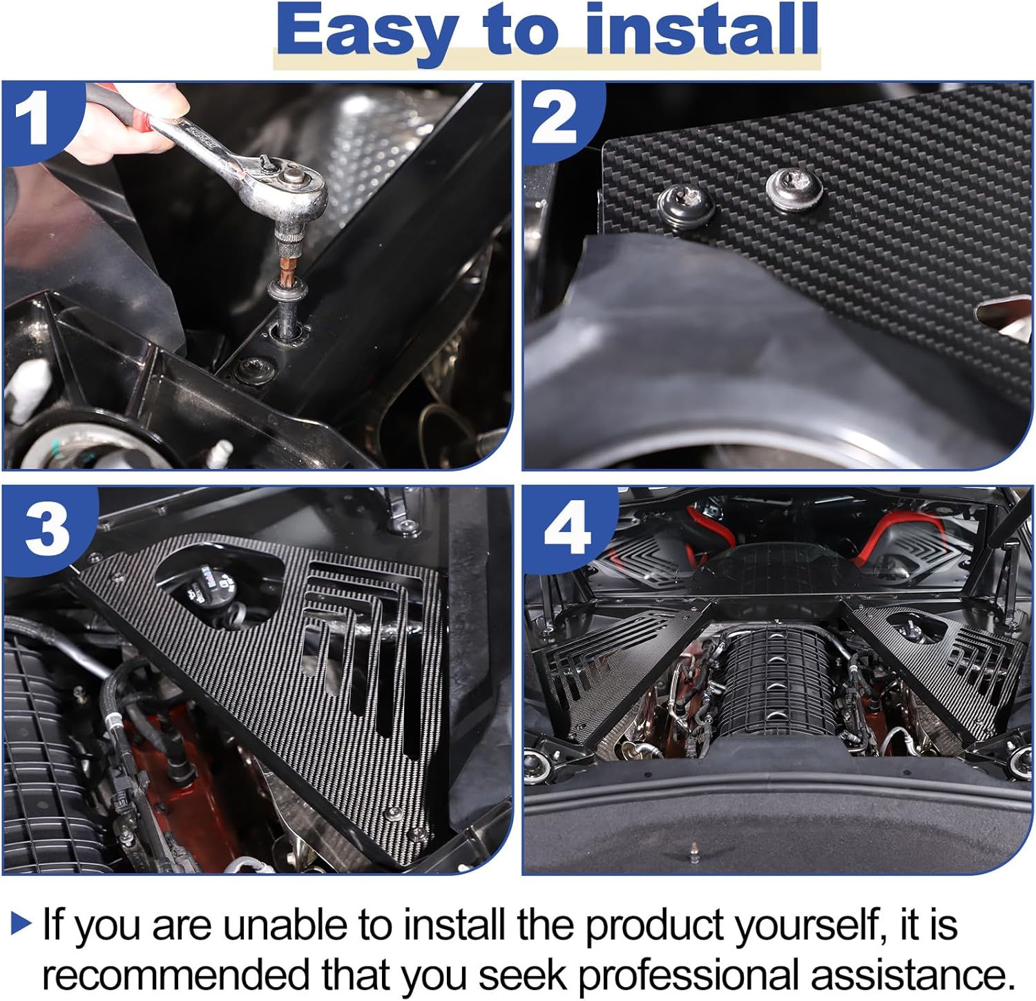 Daeiclru Real Carbon Fiber Engine Bay Panel Cover Compatible with Chevrolet Corvette C8 2020-2023, Engine Protector Splash Shield, Left Right Engine Case Guards