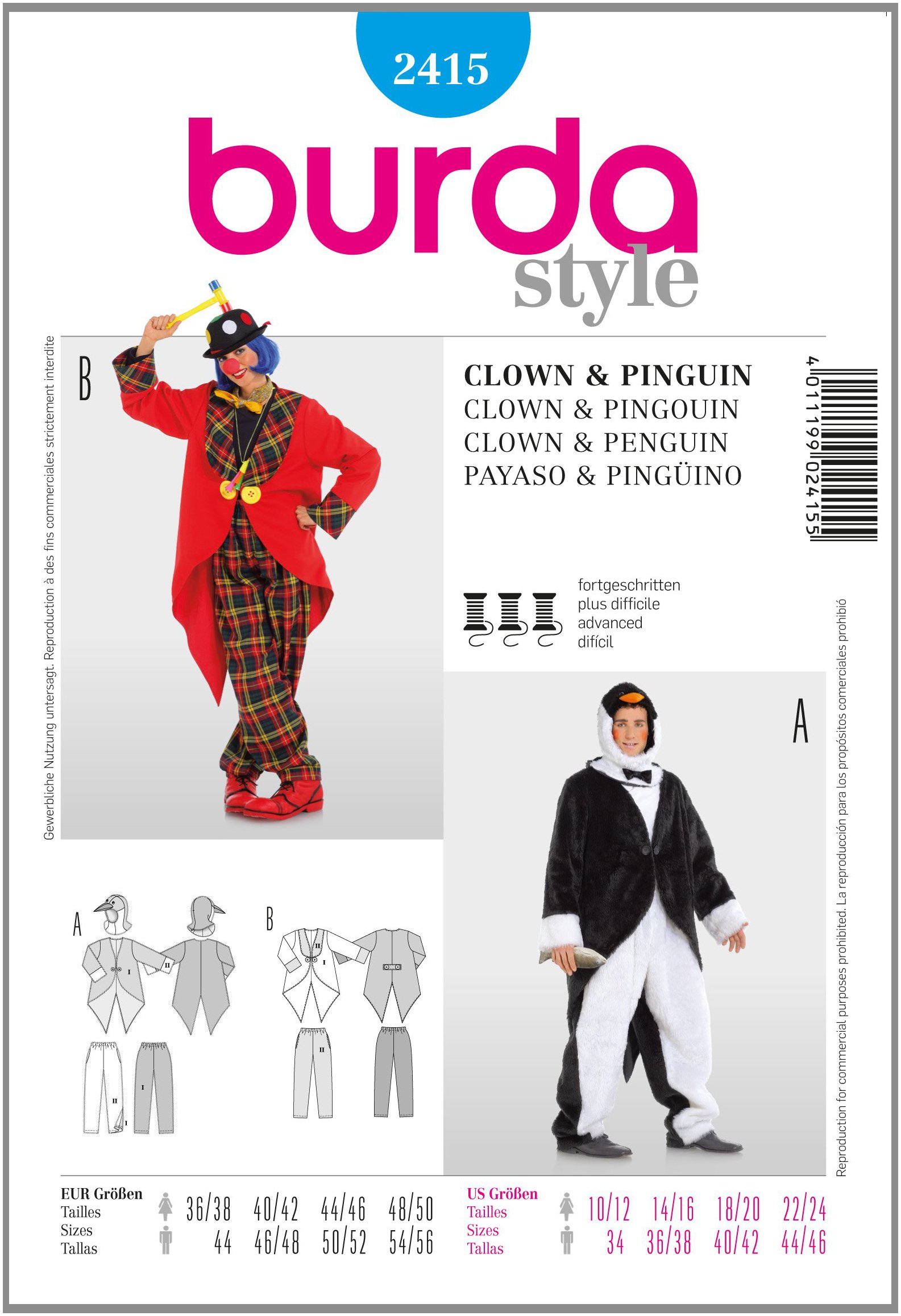 Burda B2448 Patron De Couture Clown - Salopette Enfant 104-164