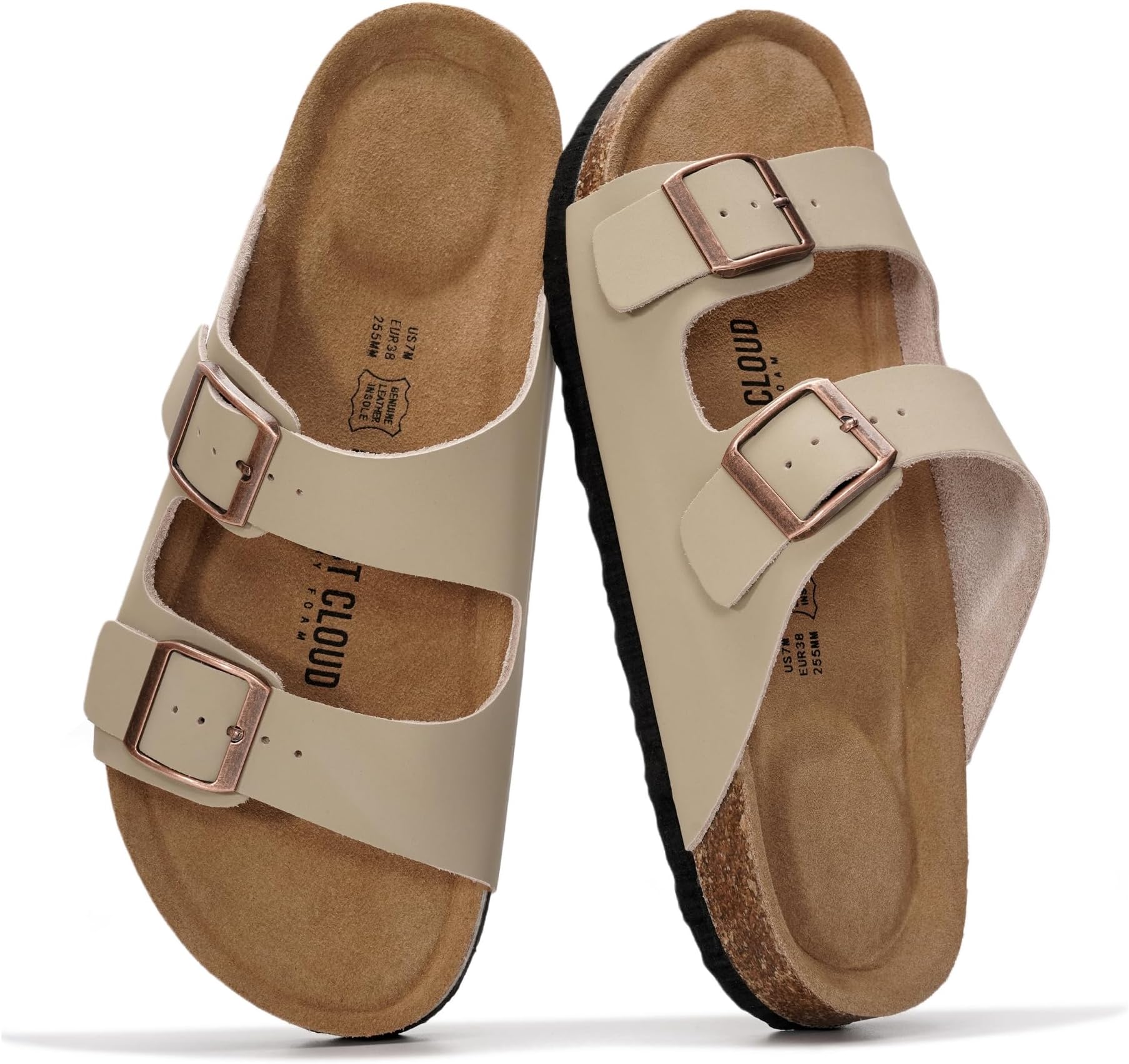Project Cloud 100% Genuine Leather Flat Sandals For Women 2026 Cork Footbed Womens Sandals with Memory Foam and arch support Vacation Essentials Slides for Women Footwear (Venita)