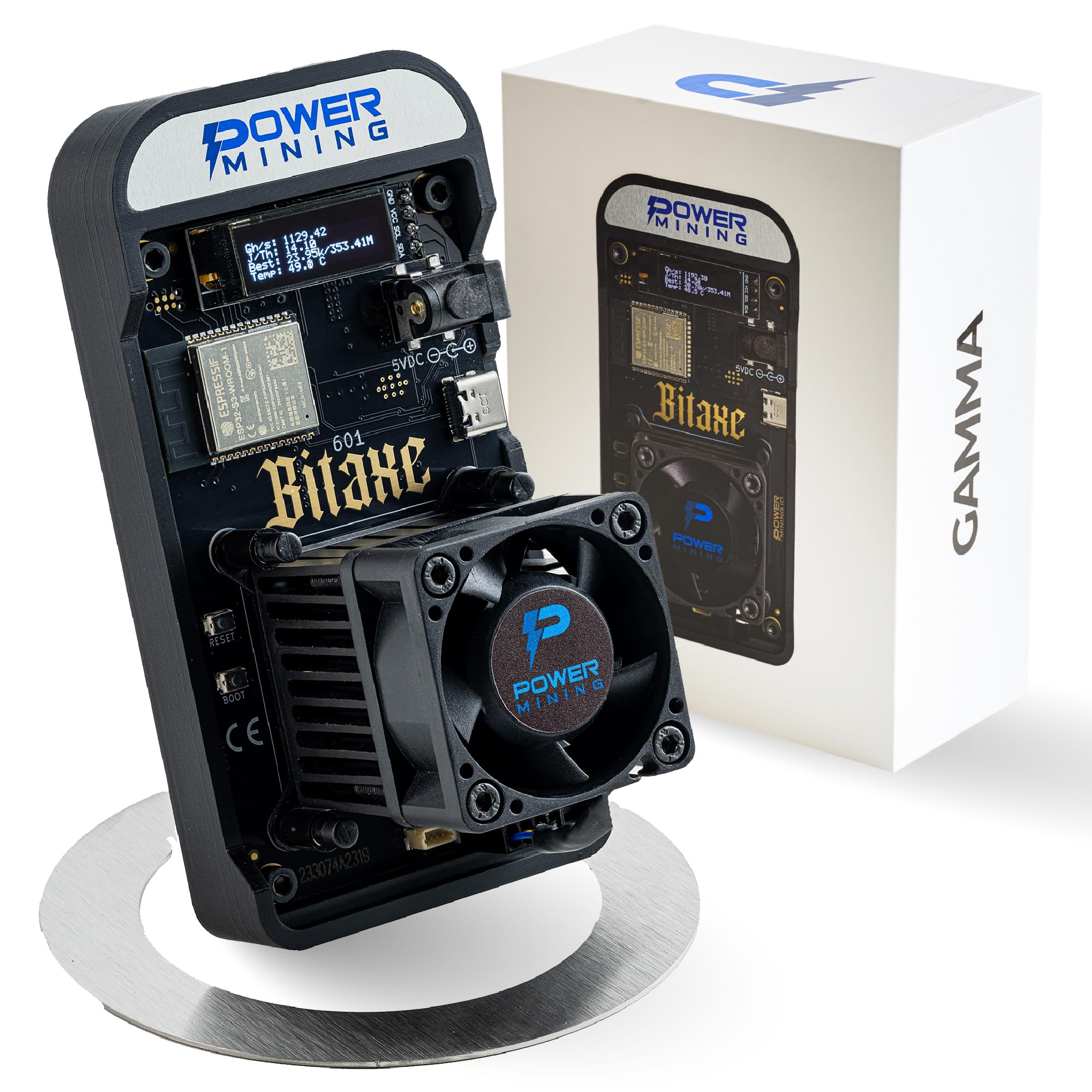 Bitaxe Gamma 602 Bitcoin (BTC) Solo Home Miner con Power Supply and Stand BM1370 ASIC Made in Europe