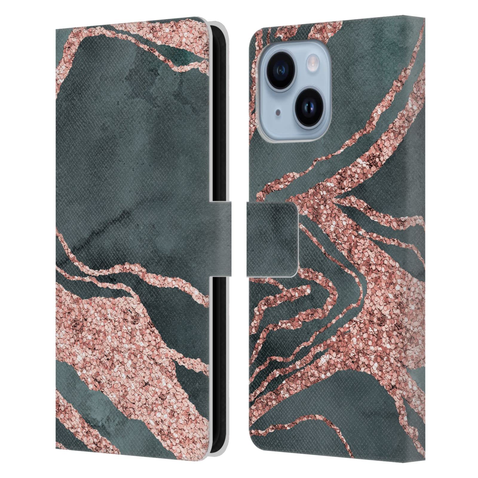 Étui portefeuille en cuir compatible Apple iPhone 14 Plus marbre - 7