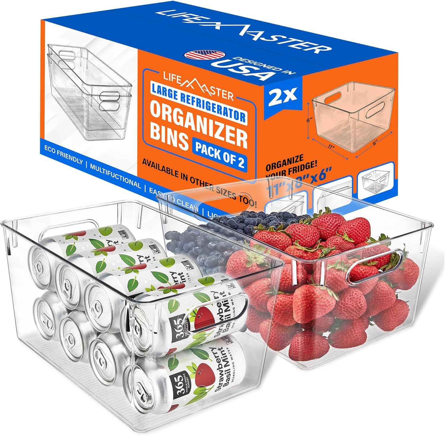 Amazon.com: Lifemaster Stackable Refrigerator Bins - Set of 2 Large ...