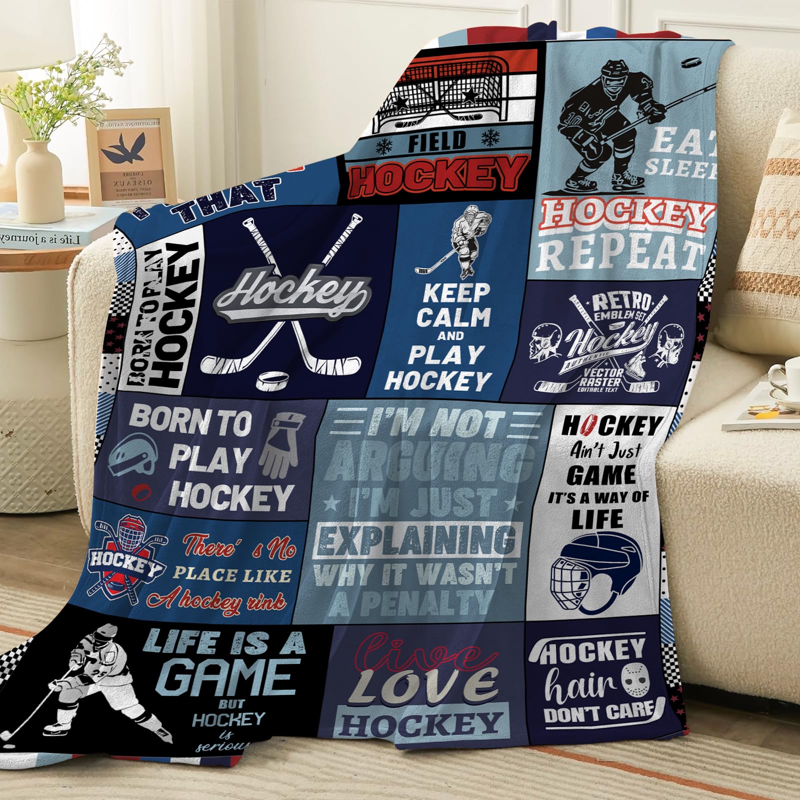 Yasrlvun Ice Hockey Gifts Hockey Gifts for Boys 50 x 60 In Hockey Throw Blanket Cozy Warm Ice-Hockey Throw Blanket Christmas Field-Hockey Gift for Boy Girl - Image 2