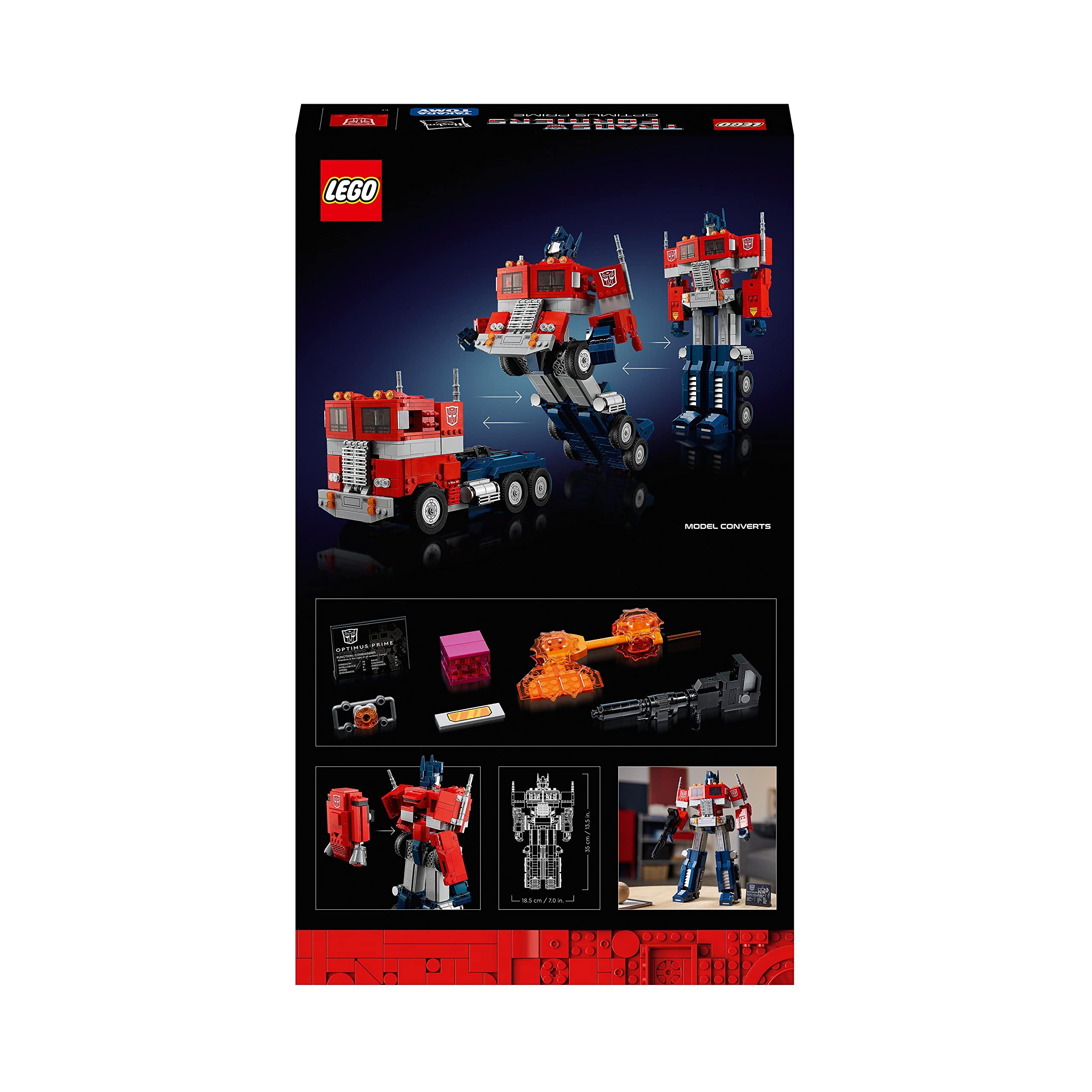 LEGO 10302 Icons Optimus Prime Set, 2in1 Roboter-Figur und LKW-Modell, Transformers-Spielzeug-Modellbausatz für Erwachsene, Geschenk zum Geburtstag oder Weihnachten für Männer, Frauen, Sie und Ihn