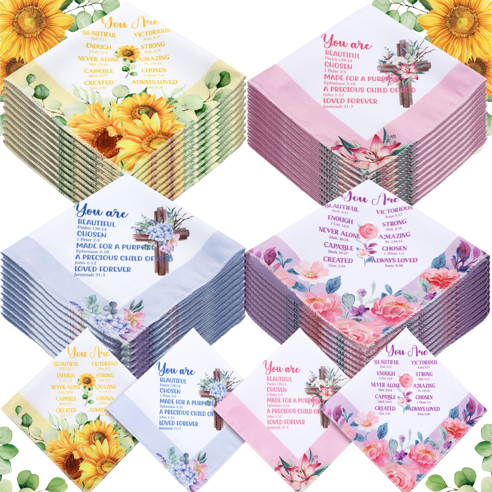 Father's Day Christian Handkerchiefs for Man Woman Floral Cotton Bible Verse Hankies for Father's Day Church Gifts-image-36