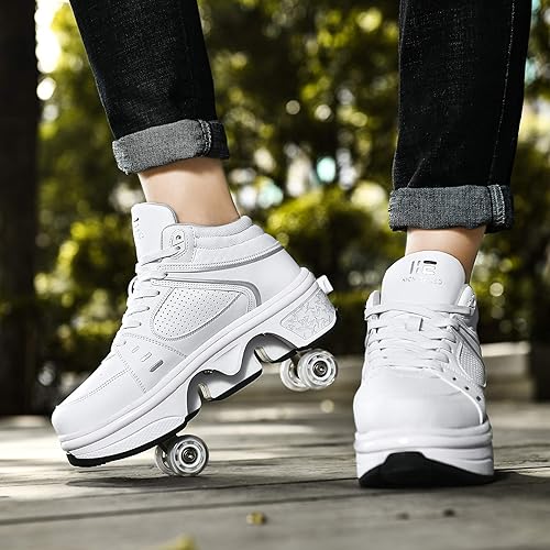 Miniatura 6 de KOFUBOKE Patines y zapatillas 2 en 1 con ruedas retráctiles unisex, para diversión al aire libre y fitness