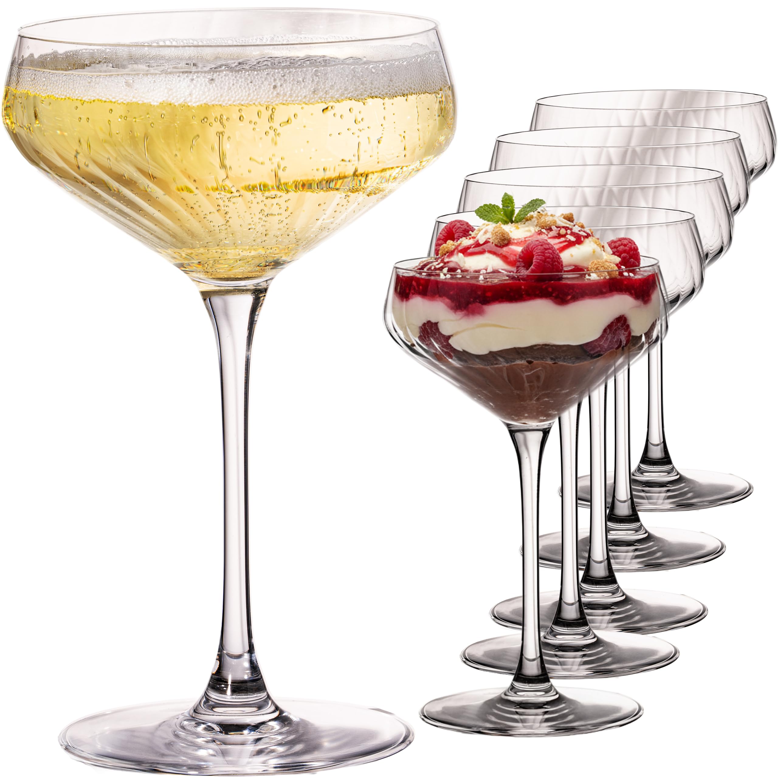 geriffelte Cocktailschalen 6er Set – Coupe Gläser transparent aus Crystalline Glas 270ml London Spülmaschinenfest