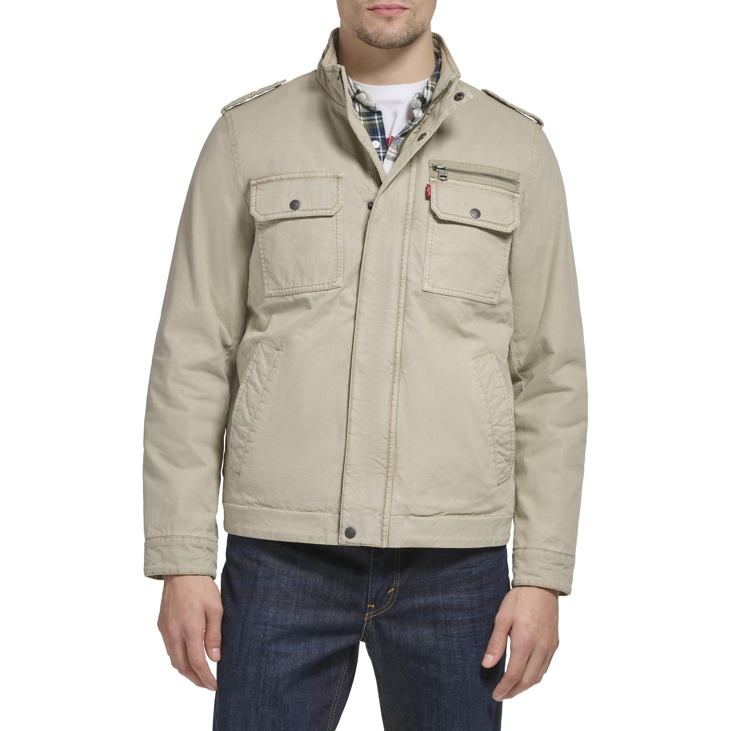 Levi's Men's Washed Cotton Military Jacket (Regular & Big & Tall Sizes), Stone Filled, L