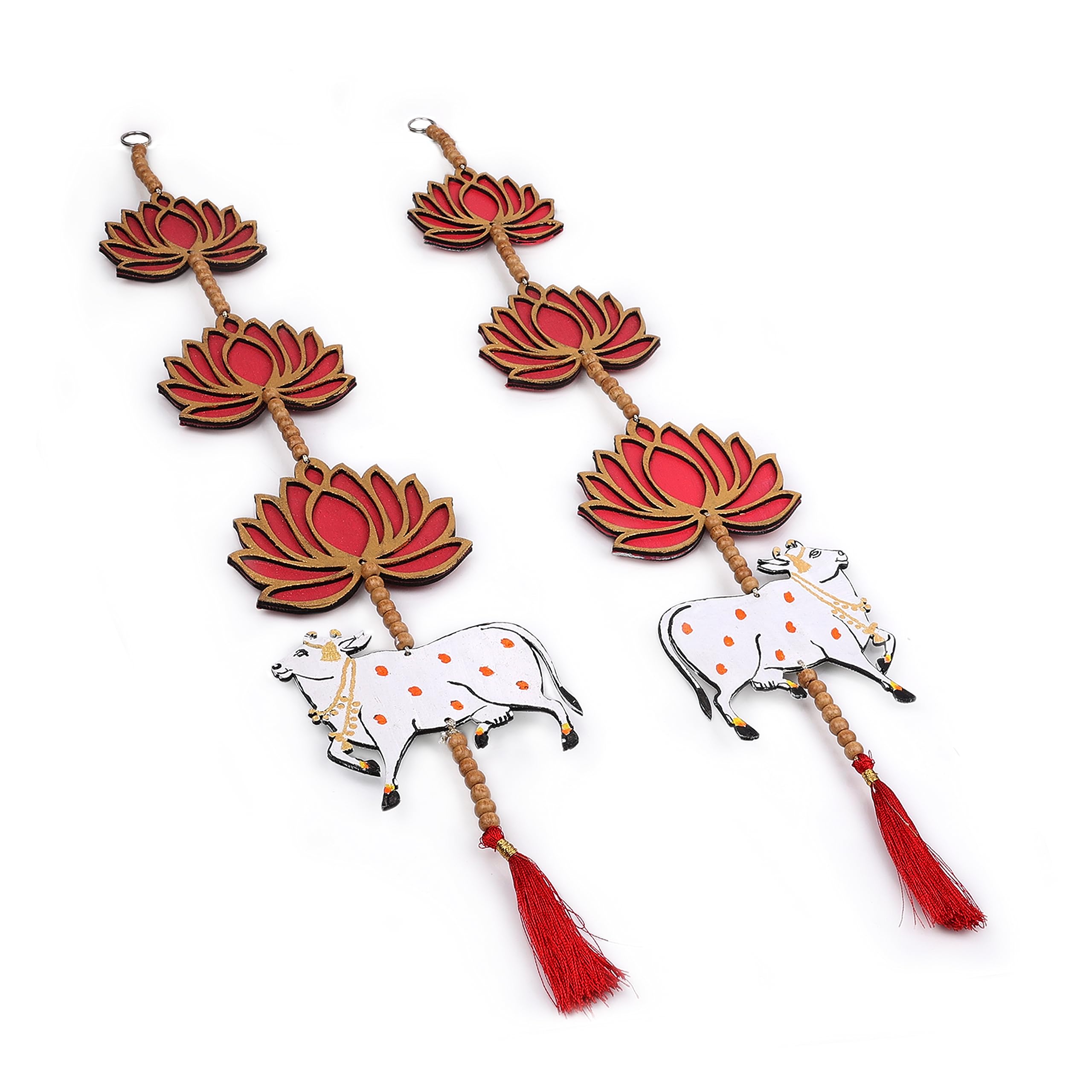 RANGSUGANDH Handcrafted Lotus And Pichwai Cow Wall Décor |Entrance Door/Wall Hanging For Decoration | Hanging With Lotus And Cow Design For Ganesh Chaturthi/Diwali, Office, Navratri Puja 1