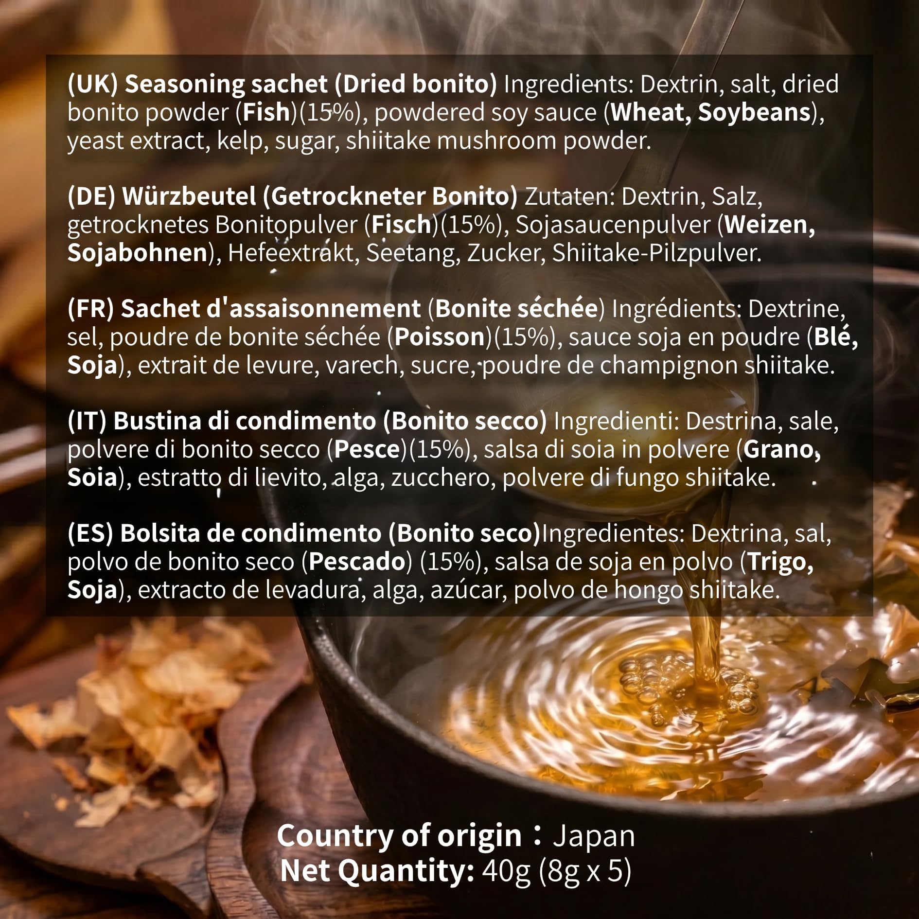 Paquete de caldo Tastrip Dashi – Base para sopa japonesa 8 g × 5 paquetes Sin glutamato monosódico umami bonito seco japonés