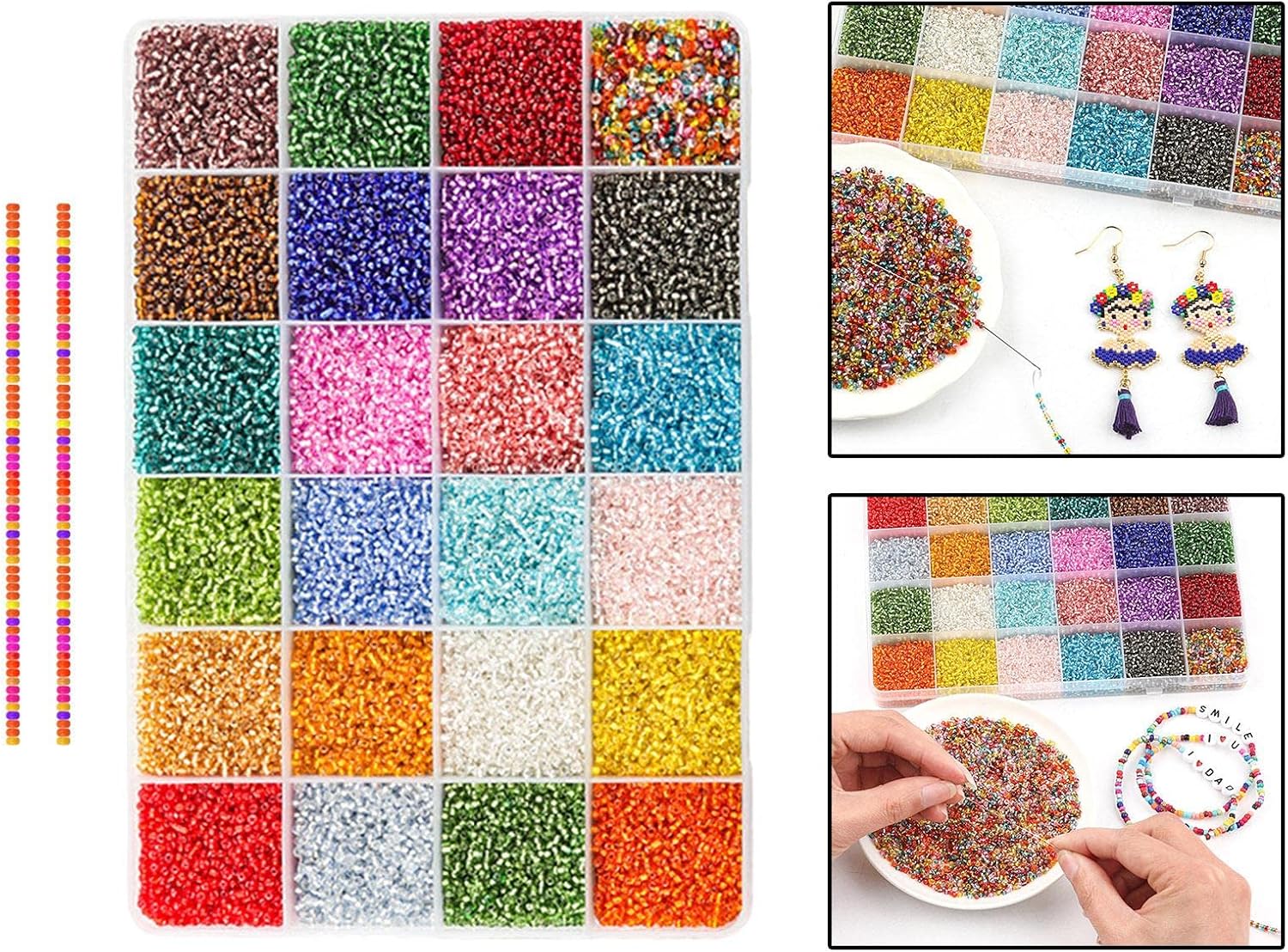 23000x Glass Seed Beads 2mm Tiny Pony Beads Assorted Kit with Organizer Box for Jewelry Making 24 Assorted Multicolor