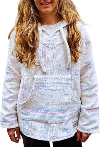 Sudadera Baja con capucha auténtica para mujer, sudadera con capucha Drug Rug - Sudadera con capucha mexicana Baja - Poncho Baja - BlancoRosaAzul