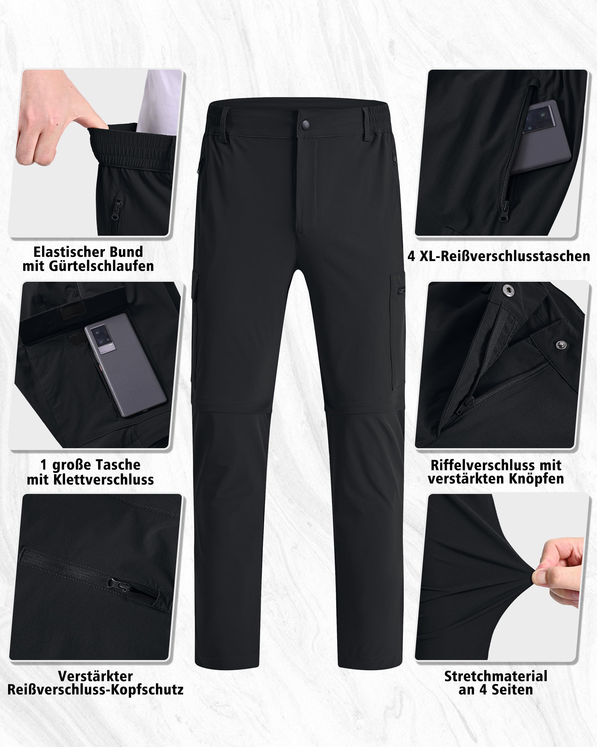 Pantaloni da Trekking Uomo Zip off Pantaloni da Lavoro Leggeri e Rimovibili Pants Trekking Corti e Impermeabili Uomo Asciugatura Rapida Tasche Multiple