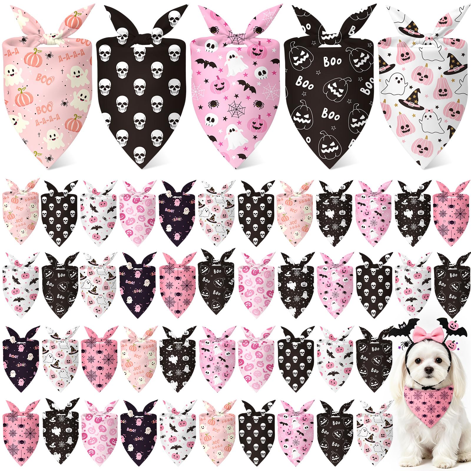 Weewooday 50 Pink Halloween Dog Bandana Bulk for Small Dog Lover Gift