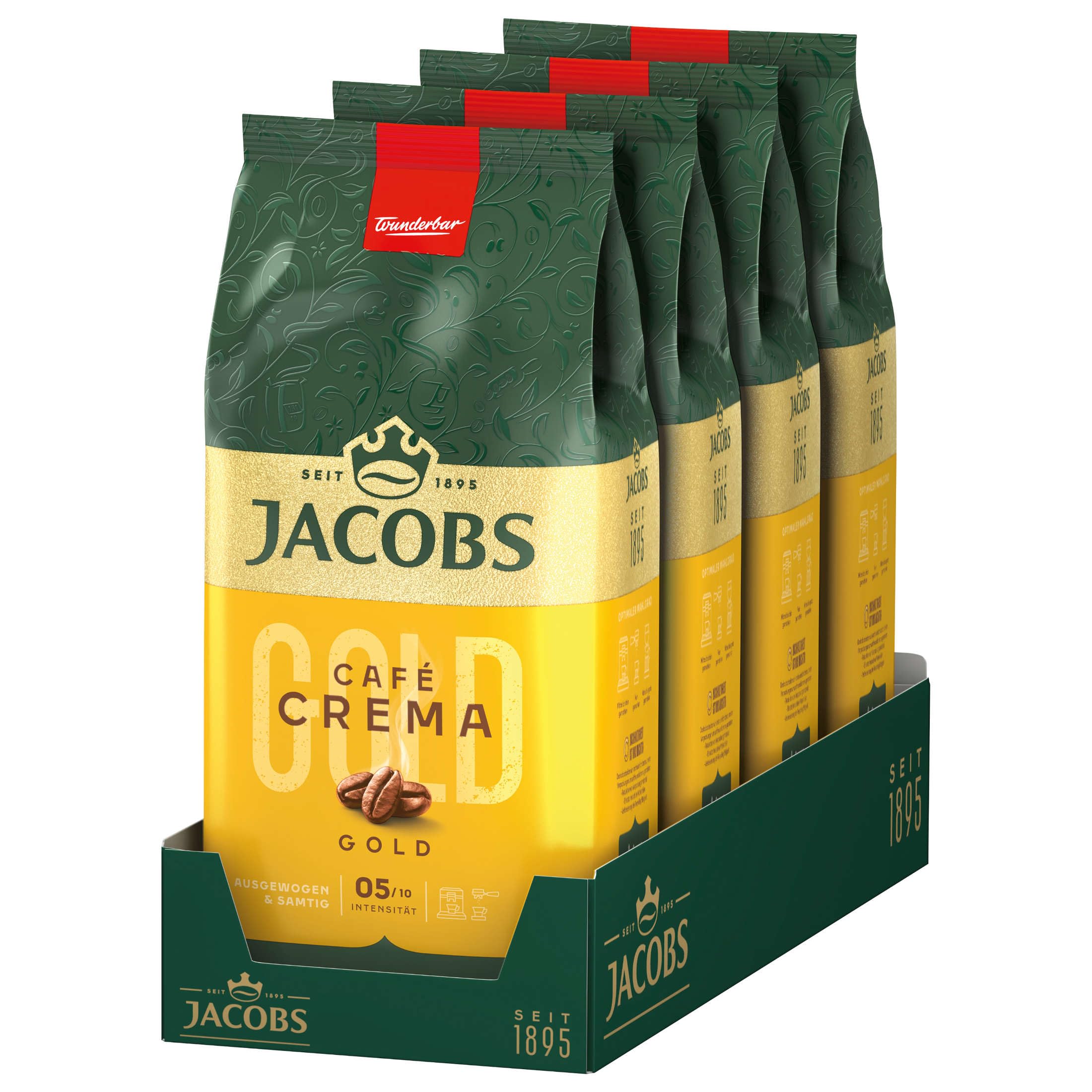 Jacobs Expertenröstung Cafe Crema Gold, Kaffee Ganze Bohne (4x 1 kg)