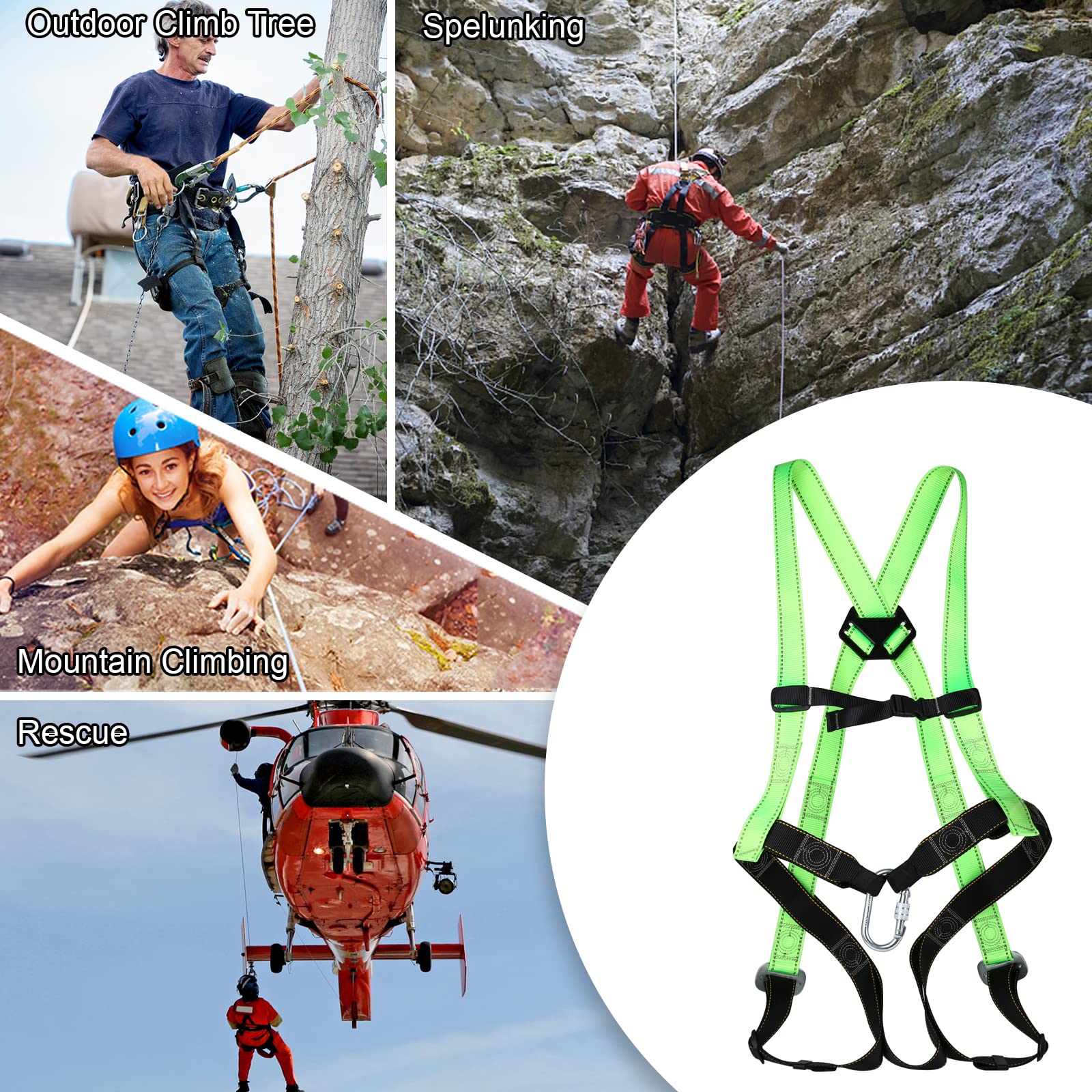 Correa de recogida con mosquetón de rosca, cinturón de seguridad profesional de cuerpo completo, anclaje protección contra caídas, cinturón de escalada, hasta 100 kg