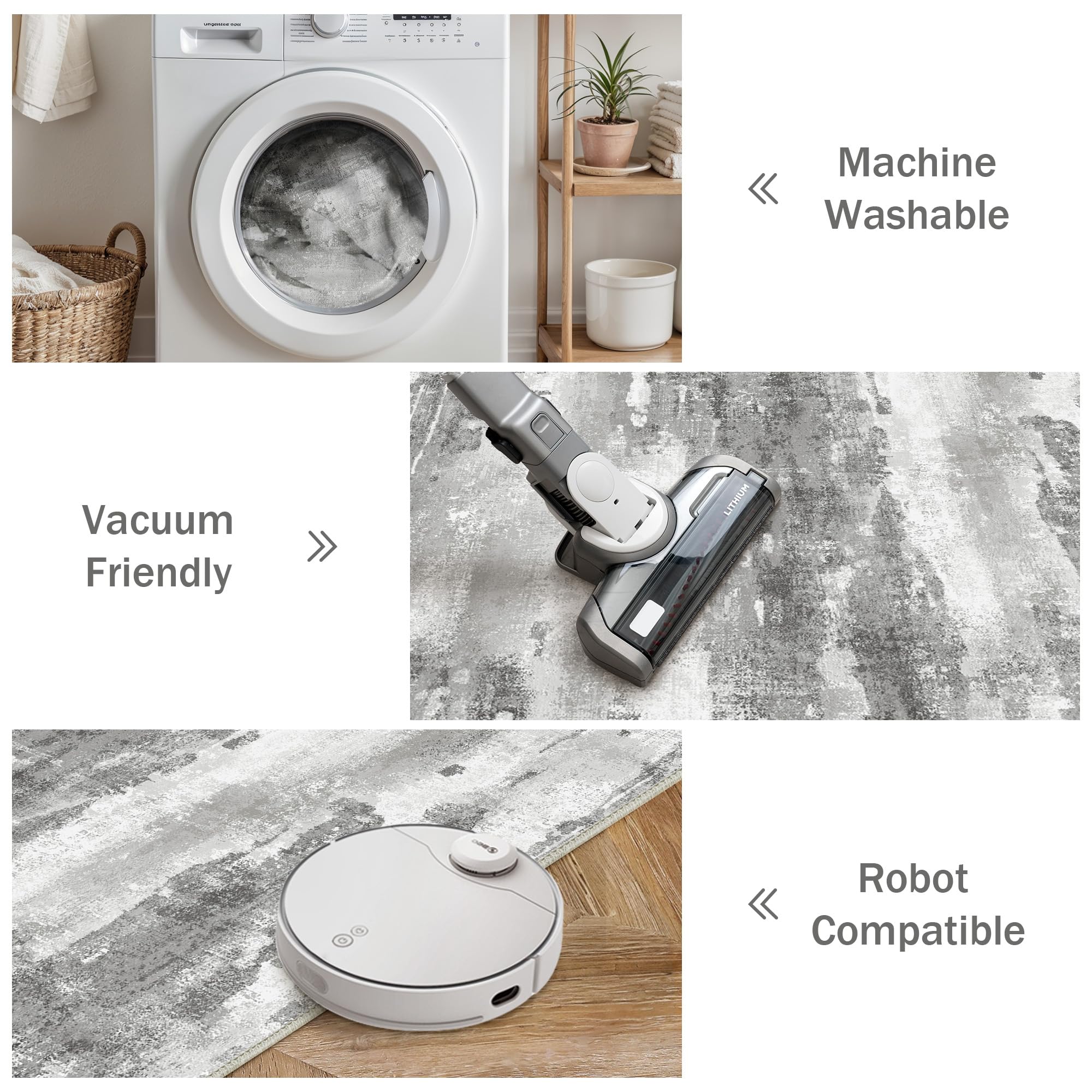 BEIMO Tappeto Salotto Pelo Corto, Moderno Tappeto Camera Da Letto, Tappeti Antiscivolo Lavabile, Tappeti Astratto per Cameretta, Soggiorno, Sala, Scendiletto, Bianco Grigiastro, 120x170cm