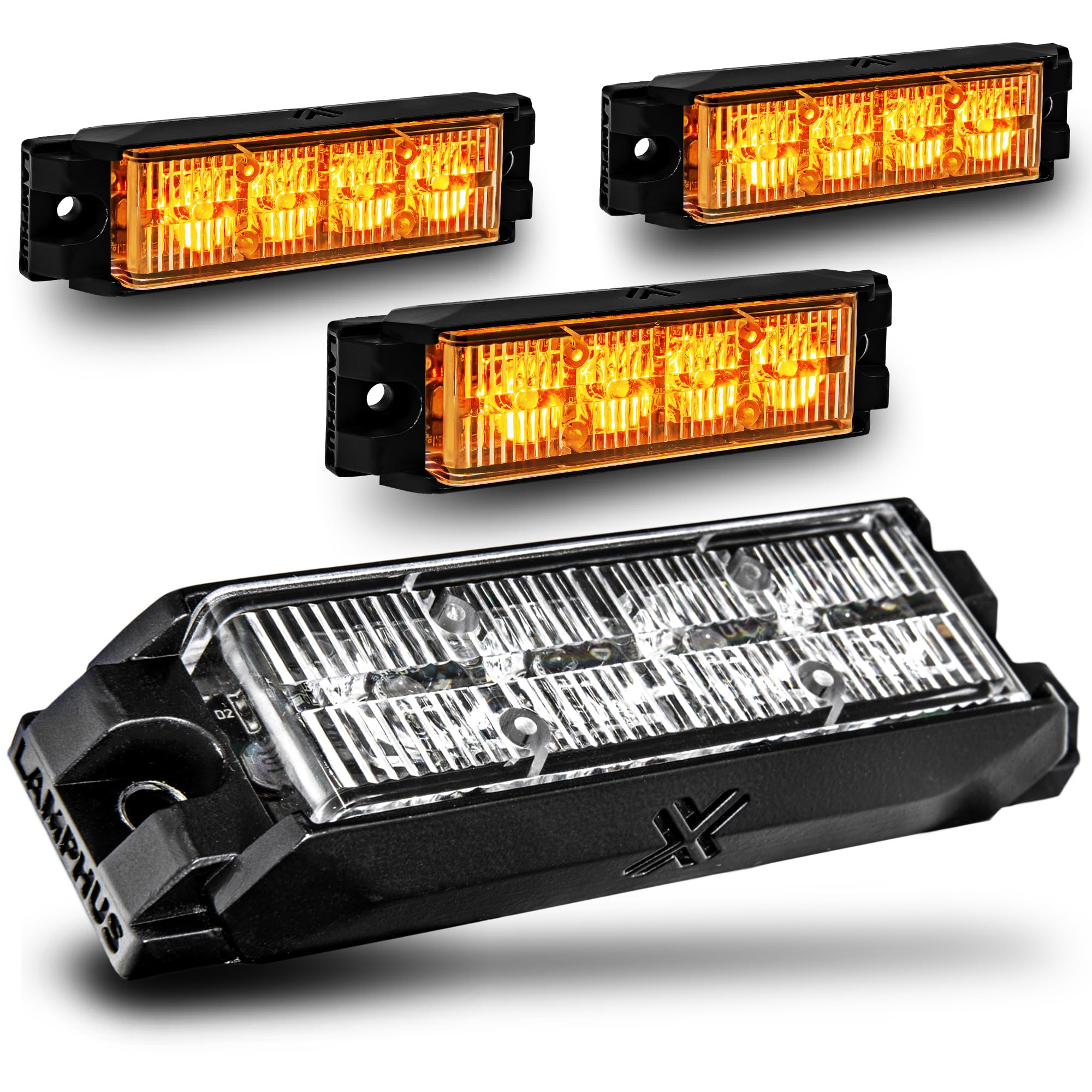 LAMPHUS NanoFlare 4pc 4W Amber LED Police Grill Strobe Warning Light, Truck
