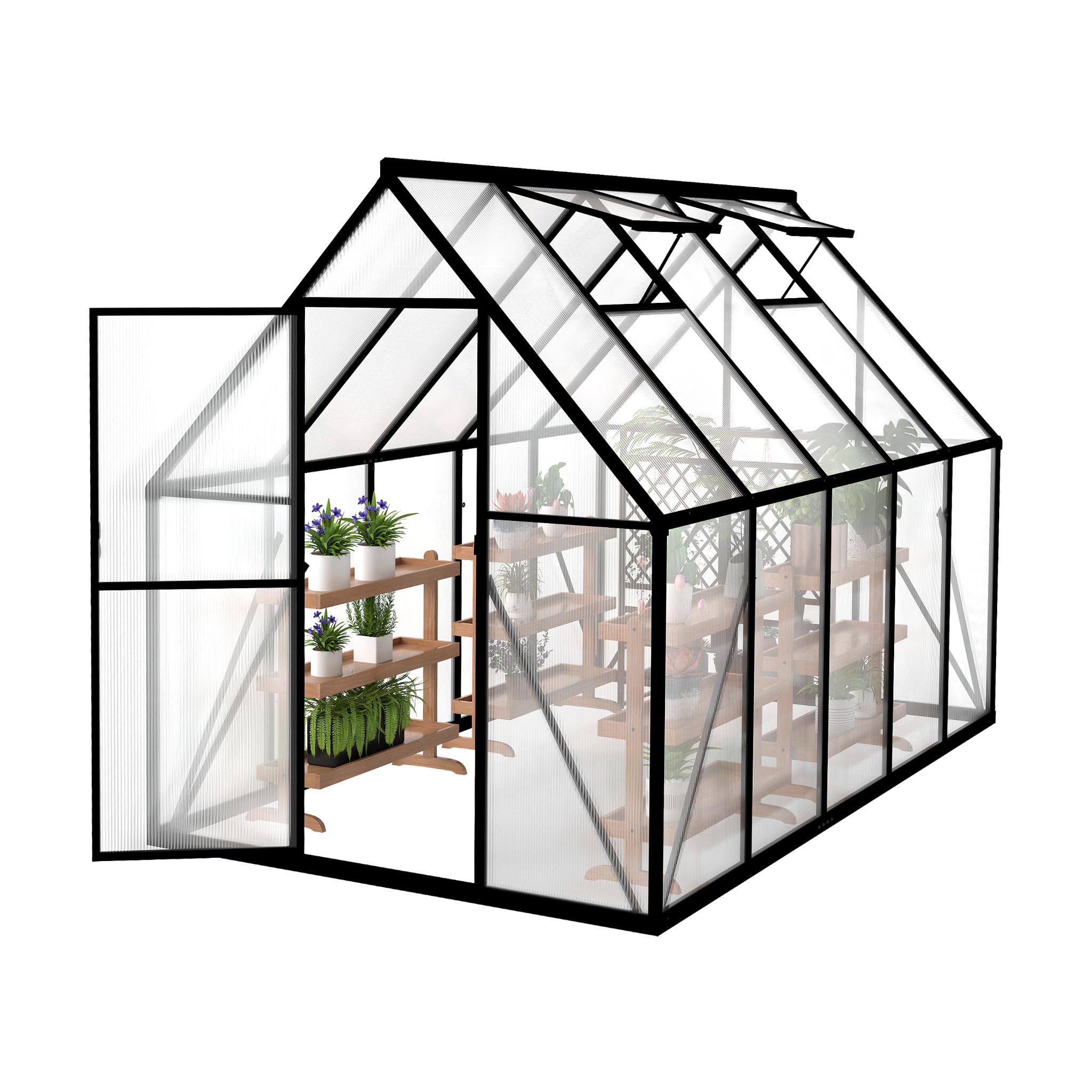FIVMEN Gewächshaus Aluminium Gartengewächshäuser mit 6 cm Fundament und 4 mm PC Platte Treibhaus Tomatenhaus Gartenhaus UV beständig Wetterfest für den Garten, 280x180x195 cm