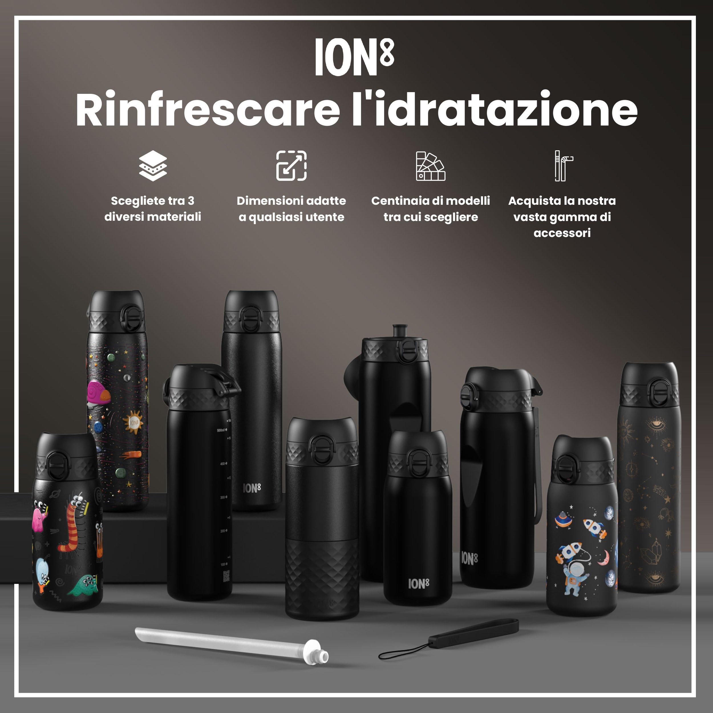 Ion8 Borraccia Termica in Acciaio Isolato, 500ml, a Prova di Perdite, Facile da Aprire, Serratura Sicura, Lavabile in Lavastoviglie, Maniglia per il Trasporto, Facile Pulizia, Durevole,Astronavi