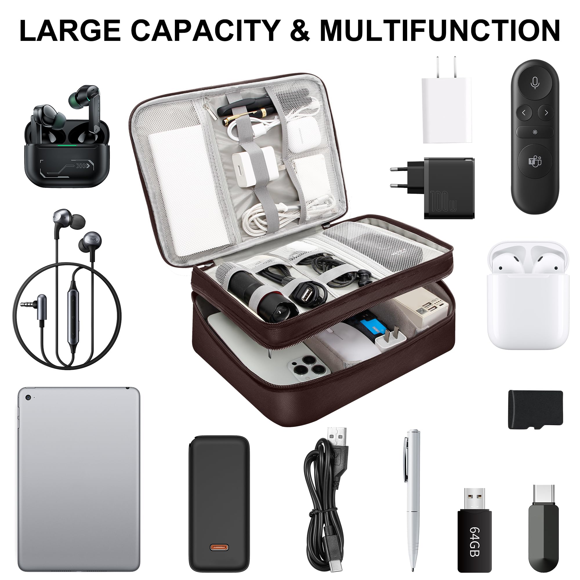 Organizador electrónico, estuche de viaje, organizador de cables de viaje, portátil, impermeable, bolsa organizadora de cables para cargador, cable, USB, banco de energía, auriculares
