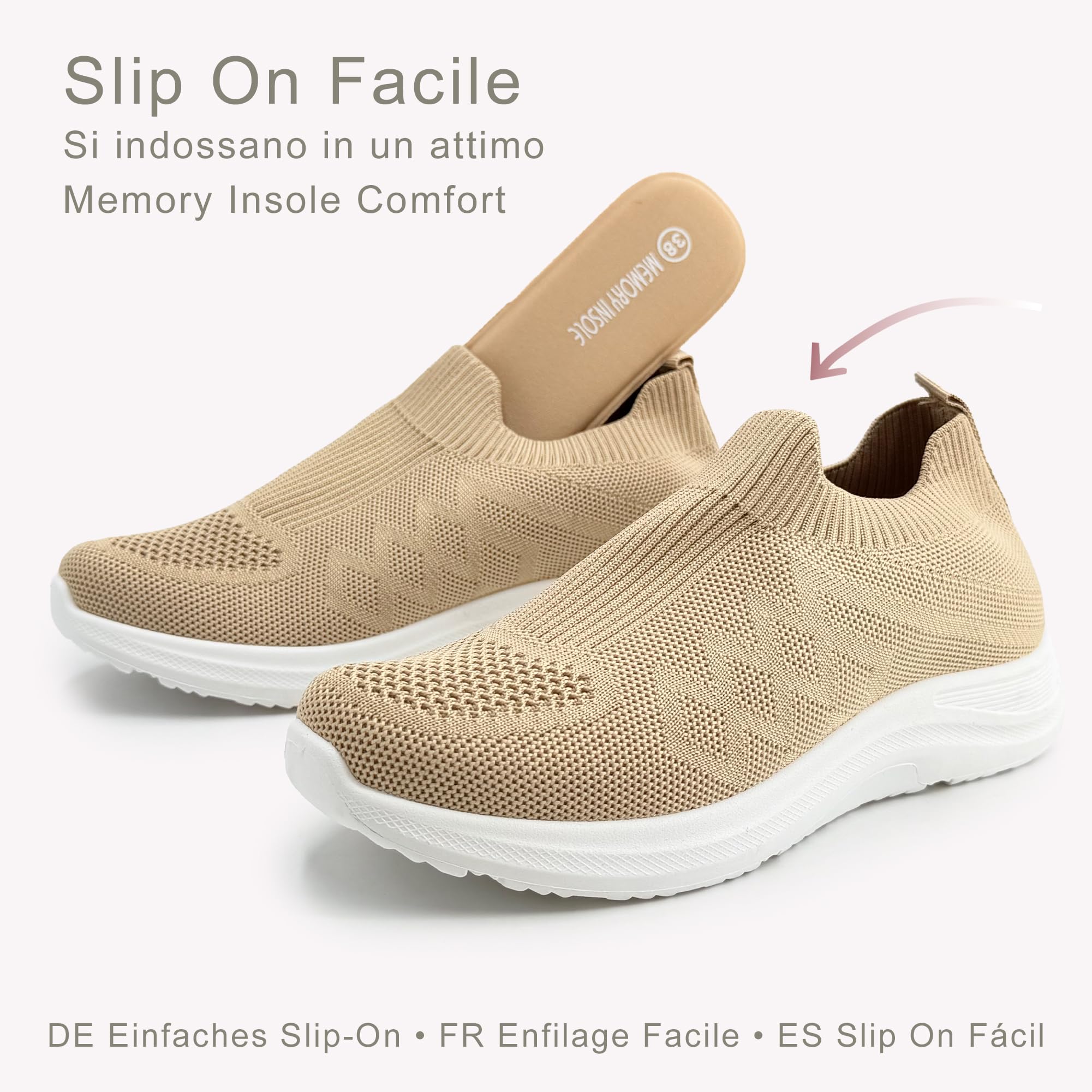 JOMIX Scarpe Slip On Donna Traspiranti in Maglia Elasticizzata Sneakers Casual Senza Lacci per Camminare Tempo Libero Viaggio Lavoro Leggere con Soletta Memoria Morbida Comoda - 4