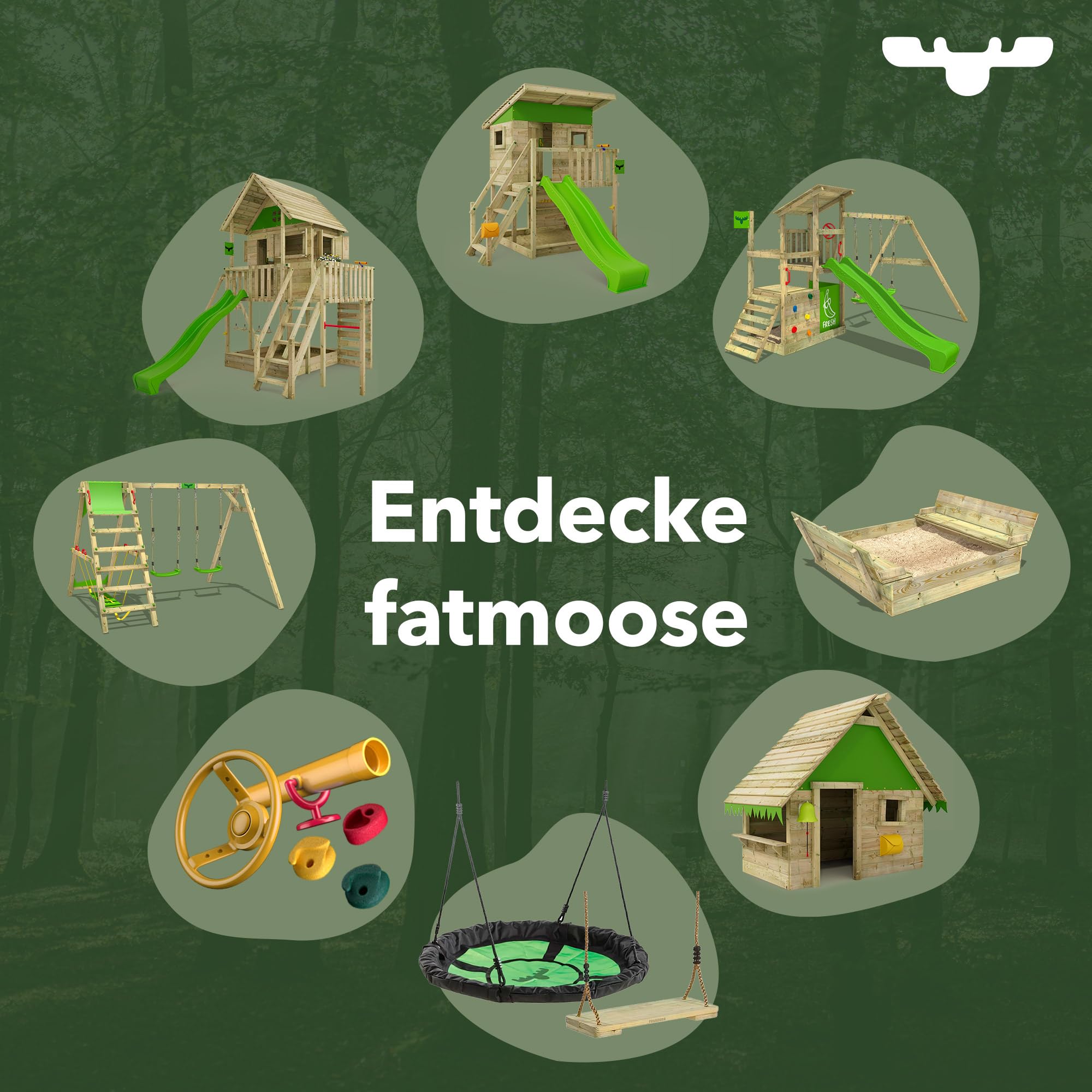 FATMOOSE Spielturm Klettergerüst FruityForest Fun XXL mit Rutsche, Outdoor Kinder Kletterturm mit Sandkasten, Leiter & Spiel-Zubehör für den Garten (apfelgrün)