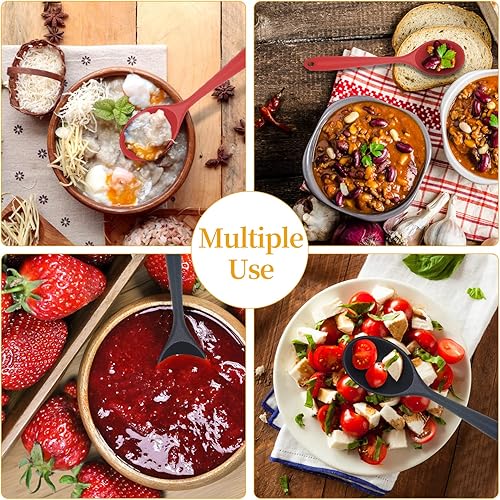 Miniatura 7 de 2 piezas de cucharas de silicona antiadherentes para mezclar, cucharas de silicona de 10.6 pulgadas para cocinar resistentes al calor, utensilio de