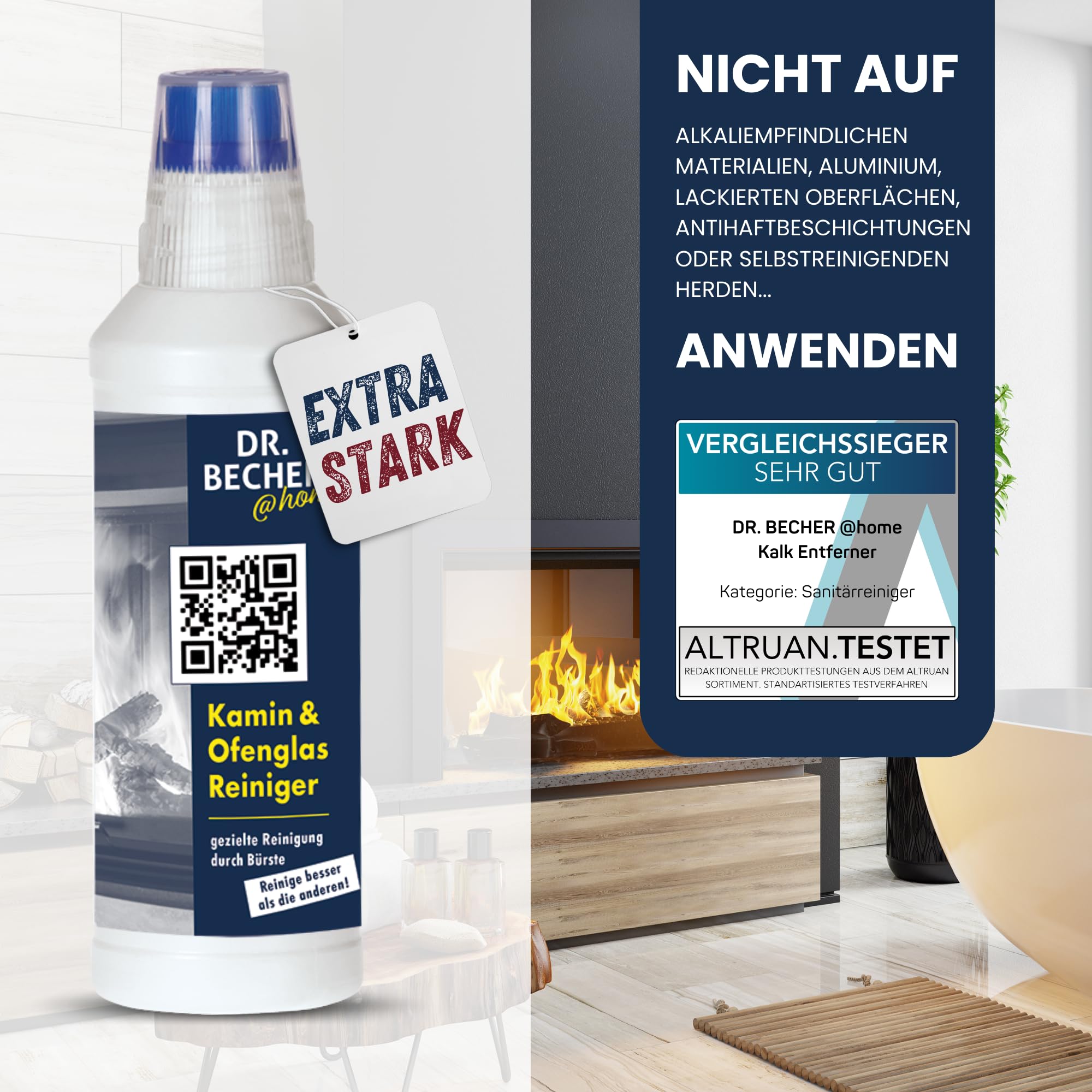 Vorteilspack Kamin & Ofenglas Reiniger - Entfernt zuverlässig eingebrannte Verkrustungen auf Glas, Edelstahl und Grillrosten - Integrierte Bürste für gezieltes Auftragen 8x 500ml