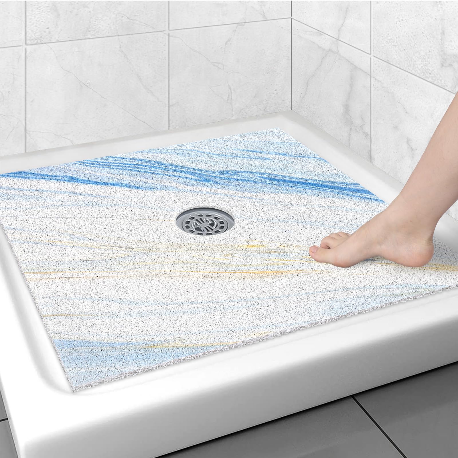 Square Shower Mat Non Slip: 31x31 Inch Large Shower mats for Inside Shower with Drain Hole in Middle, Super Soft PVC Loofah Massage Shower Floor Mat, Anti Slip Shower Stall Mat, Quick Drying