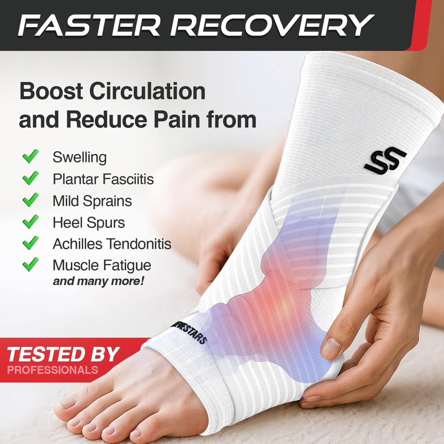 Sleeve Stars Ankle Brace for Women & Men, Ankle Wrap for Sprained Ankle, Compression Sleeve for Plantar Fasciitis Relief, Easy Customizable Support: w/Removable Strap (Single/S:9"-10"/White) - Image 4